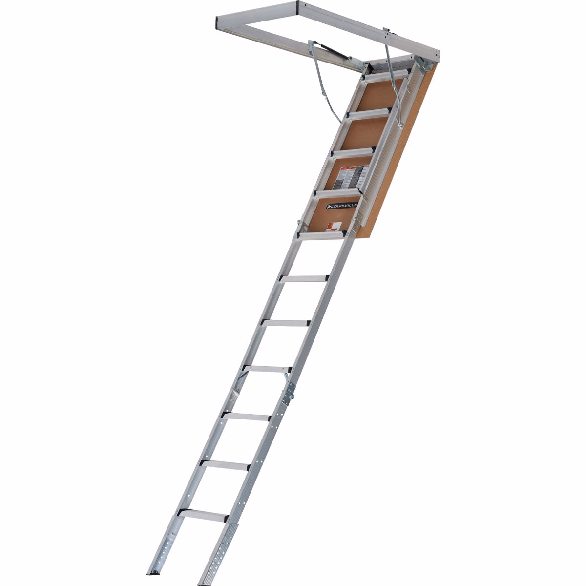 Louisville Elite 7 Ft. 8 In. to 10 Ft. 3 In. 25-1/2 In. x 54 In. Aluminum Attic Stairs with Aluminum Frame & Aluminum Rail, 375 Lb. Load