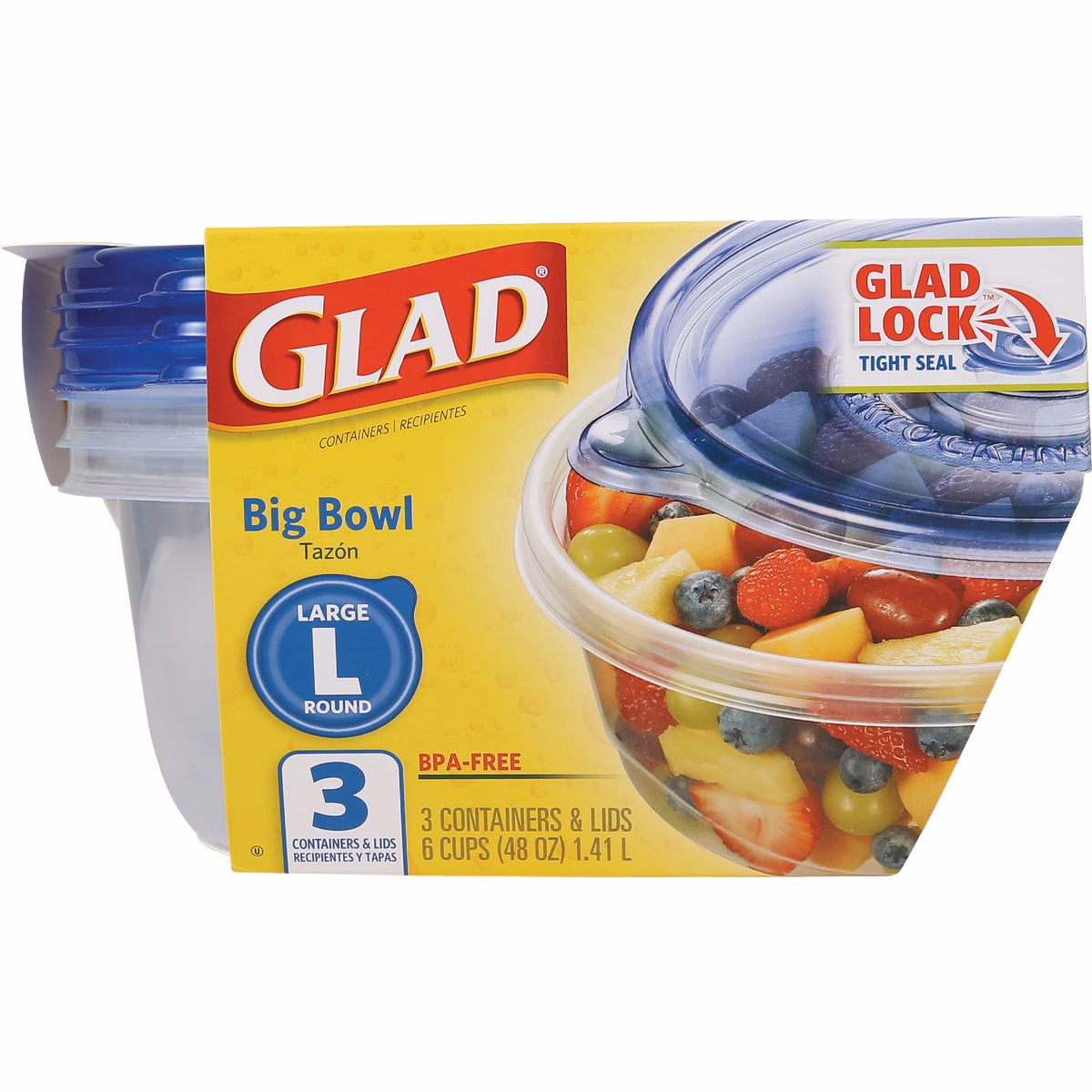 Glad 48 Oz. Clear Round Big Bowl Container (3-Pack)