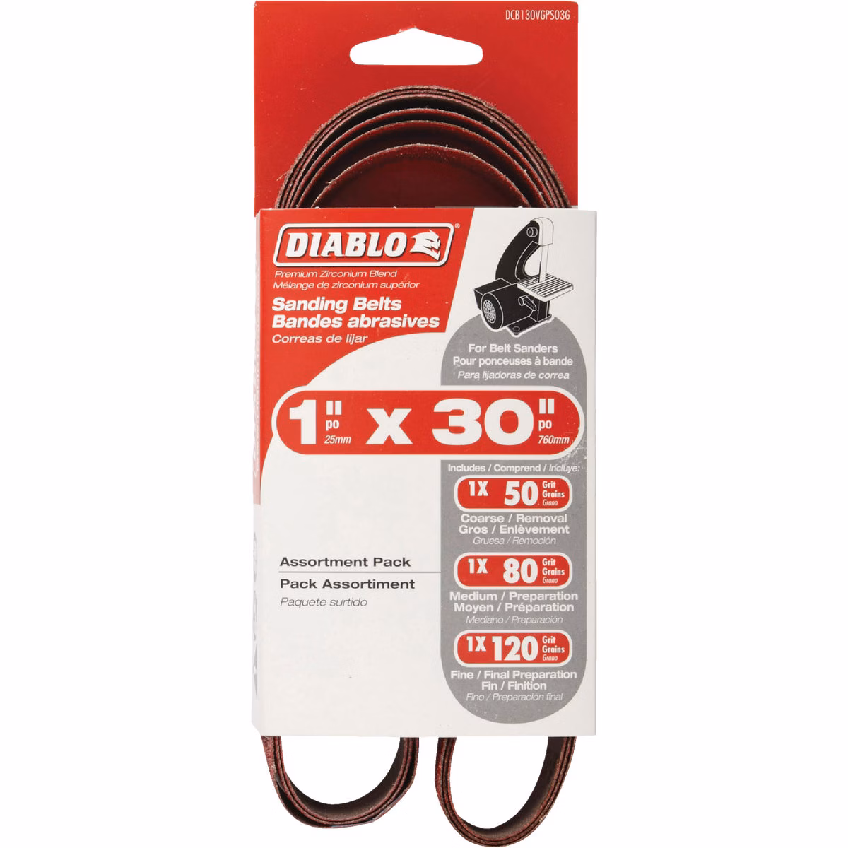 Diablo 1 In. x 30 In. 50/80/120 Grit General Purpose Sanding Belt (3-Pack)