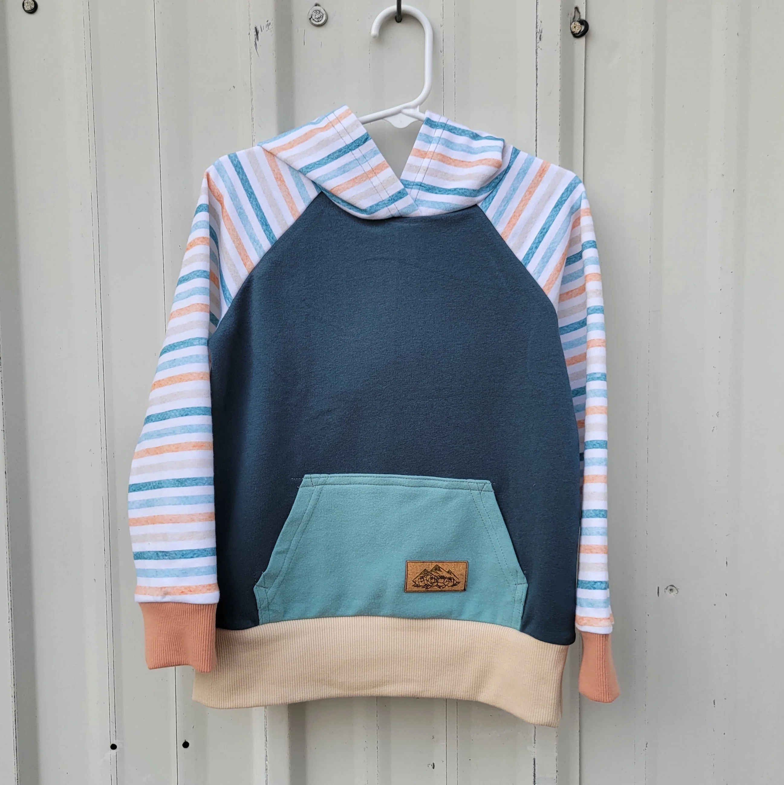 Kids Hoodie – Blue/Peach Stripe