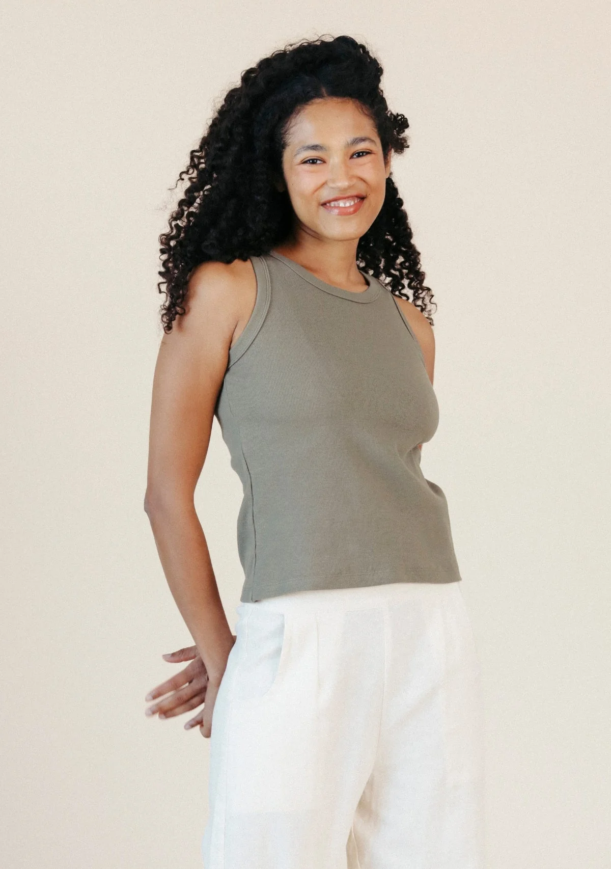 Charlie Ribbed Organic Cotton Tank – Sage