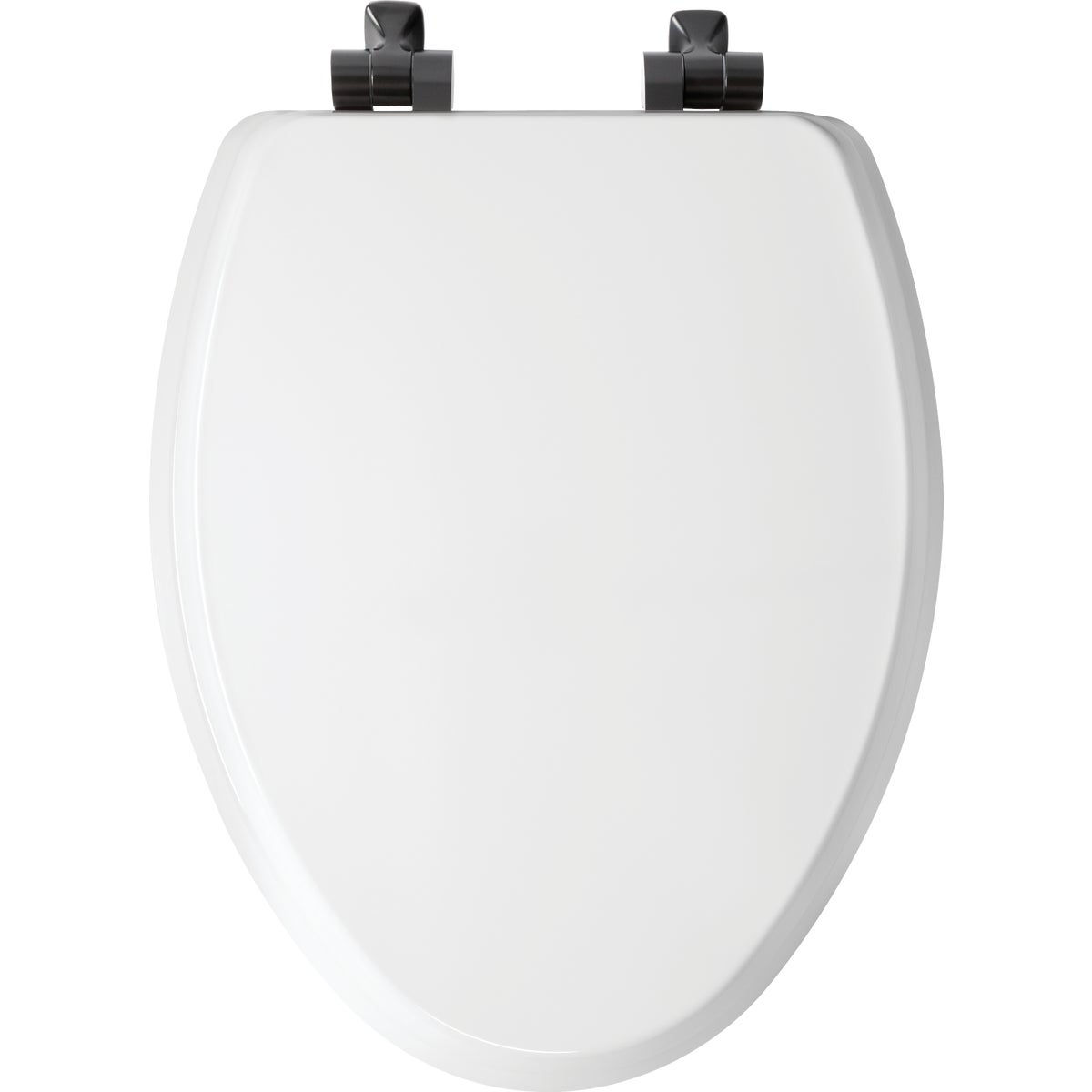 Bemis Mayfair Benton Elongated White Enameled Wood Slow Close Toilet Seat with Matte Black Hinge