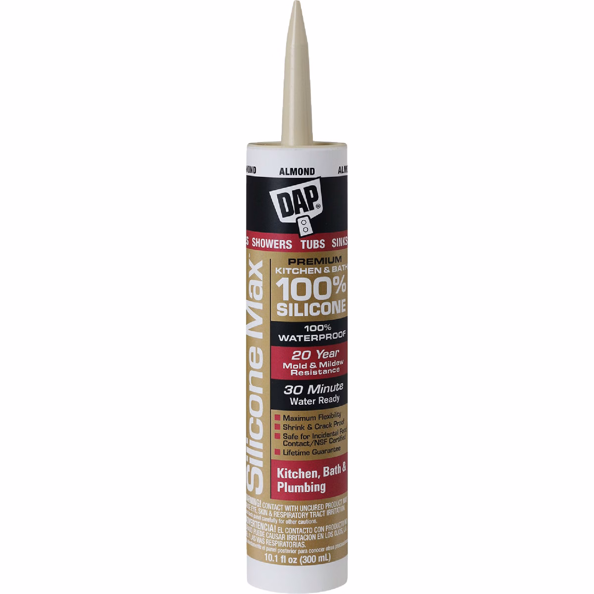 DAP Silicone Max 10 Oz. Almond Premium Kitchen, Bath & Plumbing 100% Silicone Sealant