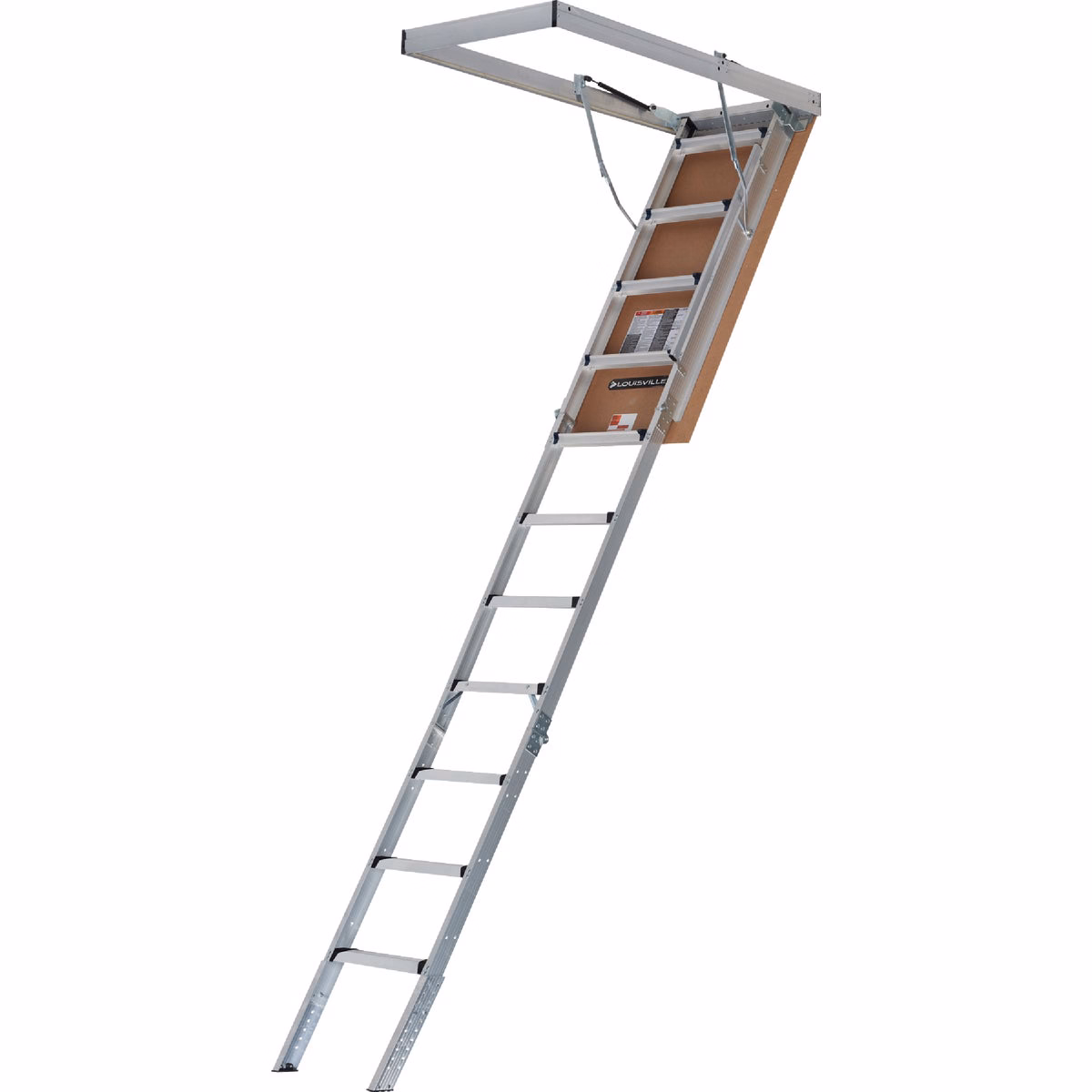 Louisville Elite 7 Ft. 8 In. To 10 Ft. 3 In. 22-1/2 In. x 54 In. Aluminum Attic Stairs with Aluminum Frame, 375 Lb. Load