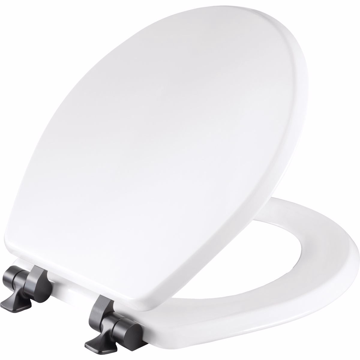 Bemis Mayfair Benton Round White Enameled Wood Slow Close Toilet Seat with Matte Black Hinge