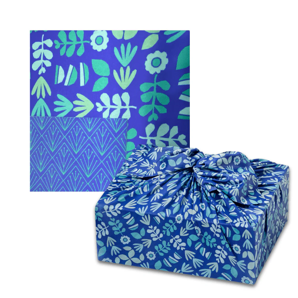 Extra Large Reusable Cloth Furoshiki Gift Wrap | Blue Botanical