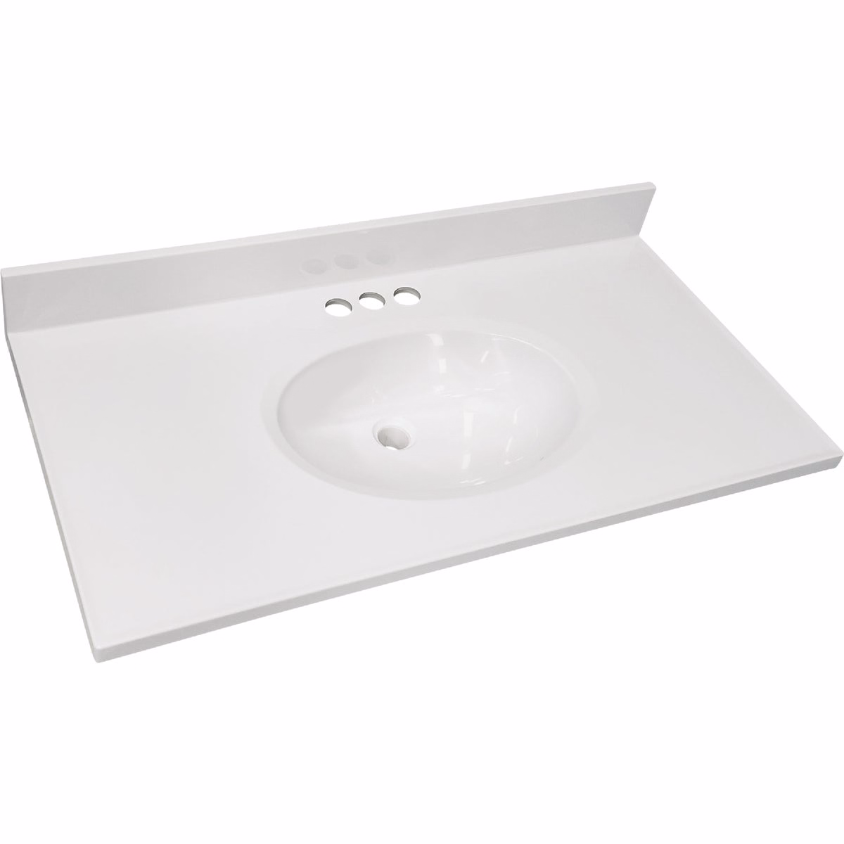 CraftMark 37 In. x 22 In. Cultured Marble Solid High Gloss White Vanity Top with Round Bowl