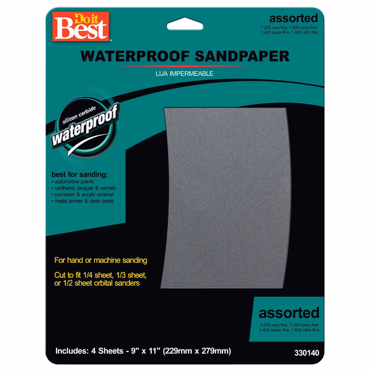 Do it Best Waterproof 9 In. x 11 In. 600/440/320/220 Grit Assorted Grade Sandpaper (4-Pack)