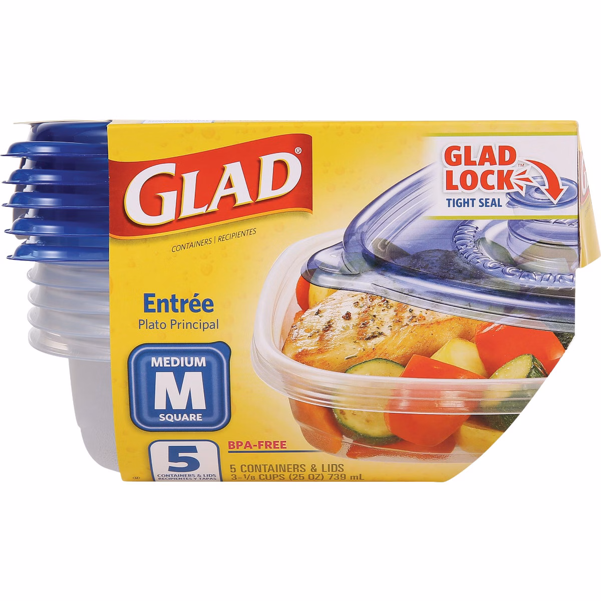 Glad 25 Oz. Clear Square Entree Container (5-Pack)
