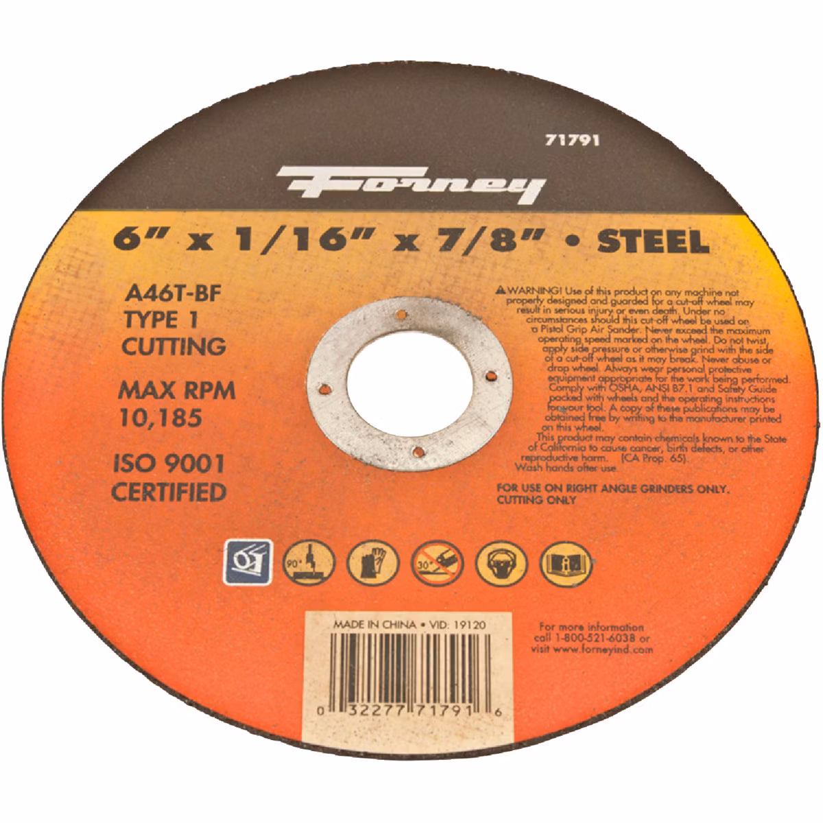 Forney Type 1 6 In. x 1/16 In. x 7/8 In. Steel Cut-Off Wheel