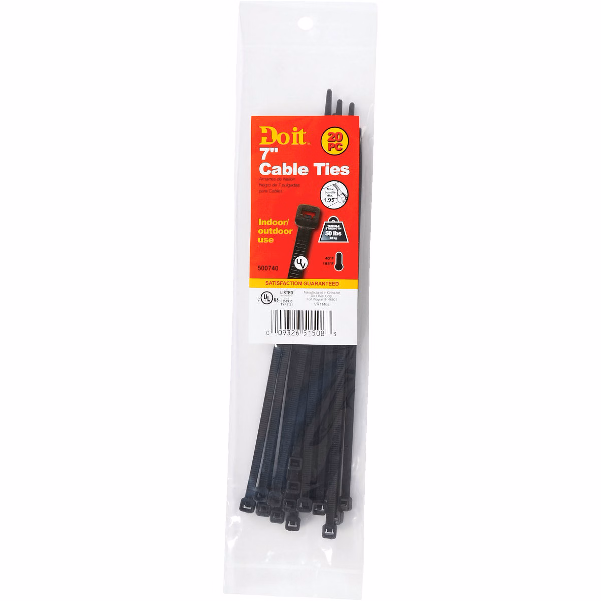 Do it Best 8 In. x 0.189 In. Black Molded Nylon Weather Resistant Cable Tie (20-Pack)