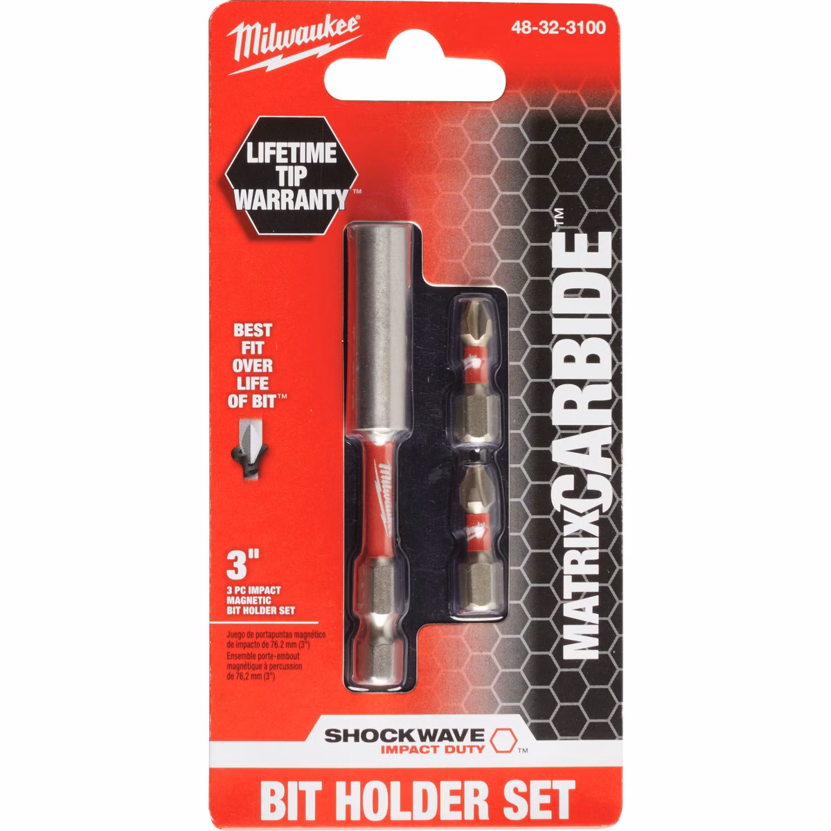 Milwaukee Shockwave Matrix Carbide 3 In. Magnetic Bit Holder with Two Insert Bits