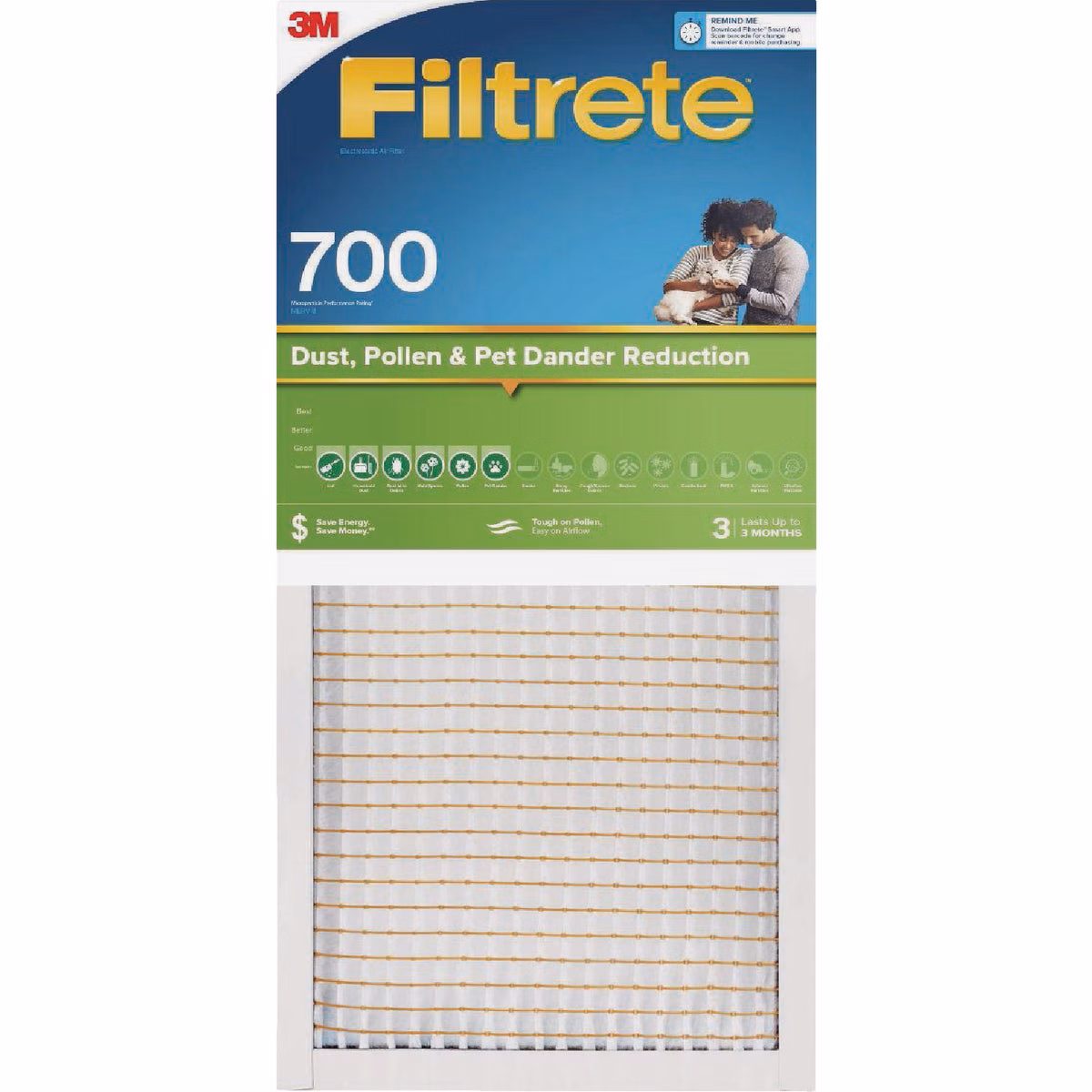 Filtrete 20 In. x 20 In. x 1 In. 700 MPR Dust, Pollen & Pet Dander Reduction Furnace Filter, MERV 8