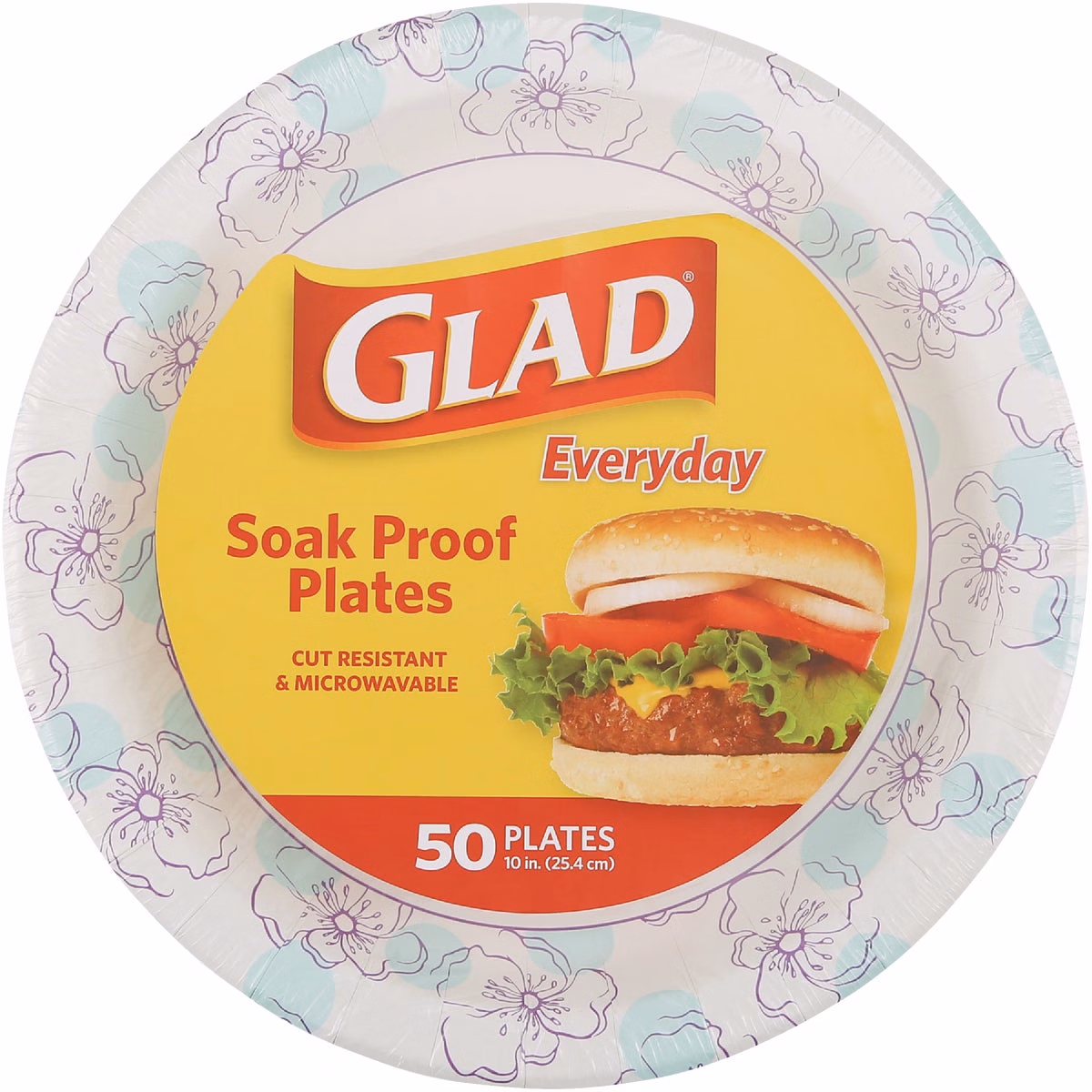 Glad Everyday 10 In. Blue Flower Round Paper Plates (50-Count)