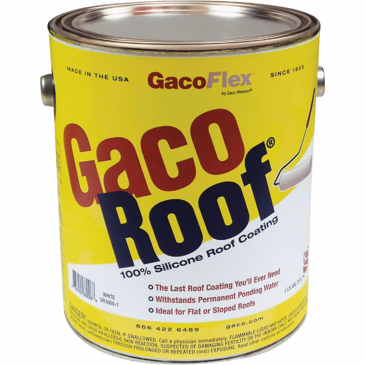 GacoRoof VOC-Compliant Silicone Roof Coating, White, 1 Gal.