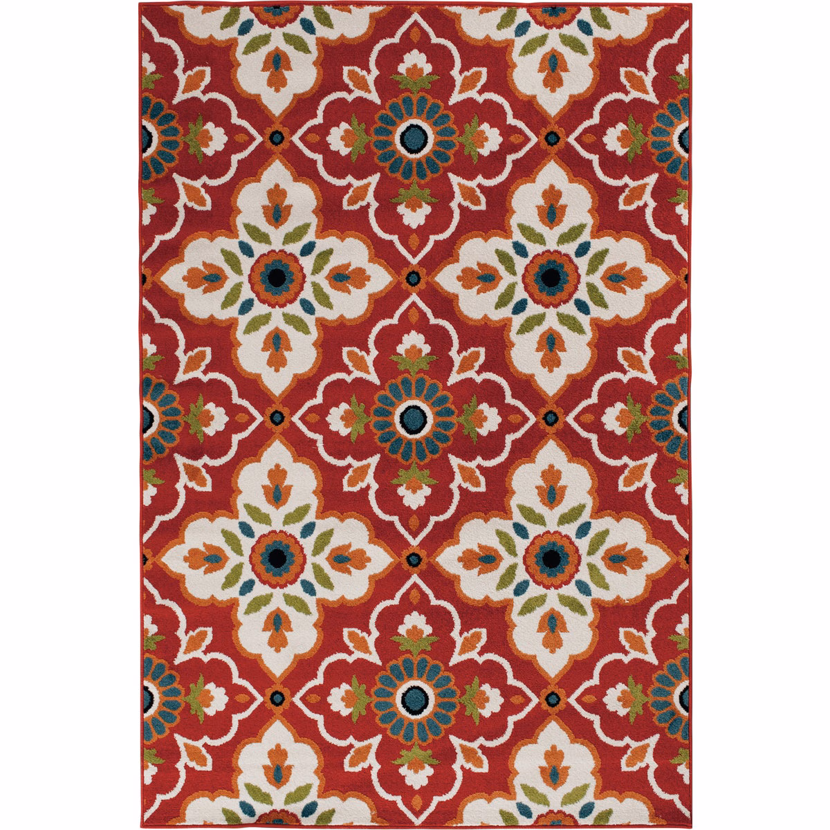 Backyard Bungalow 6 Ft. 6 In. x 9 Ft. 6 In. Scarlata Red Ground Medallion Plush Outdoor Rug