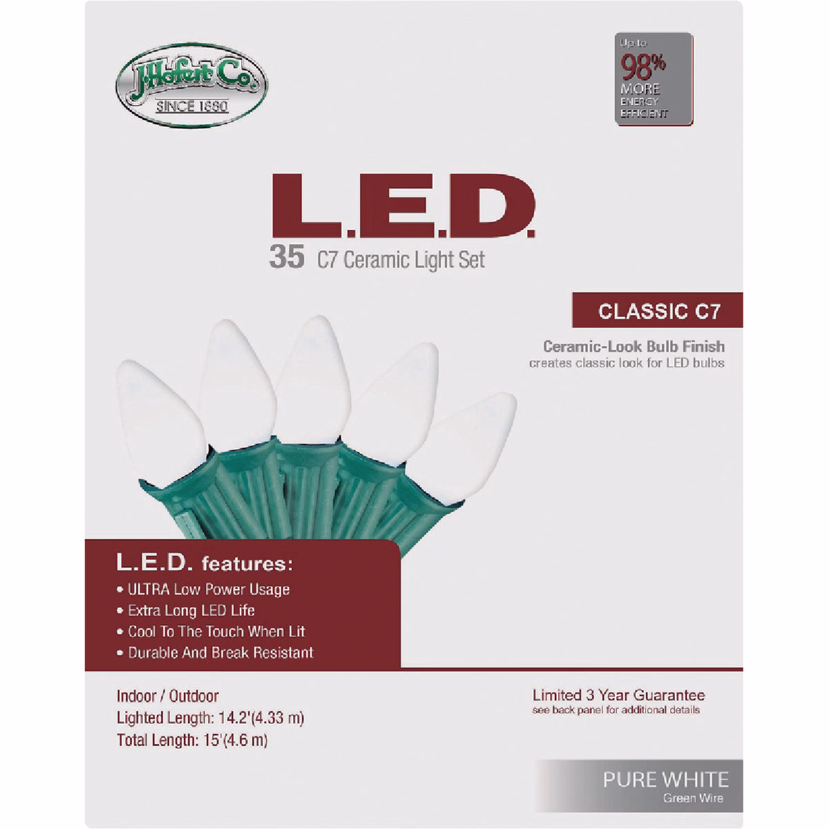 J Hofert Pure White 35-Bulb Smooth C7 LED String Light Set