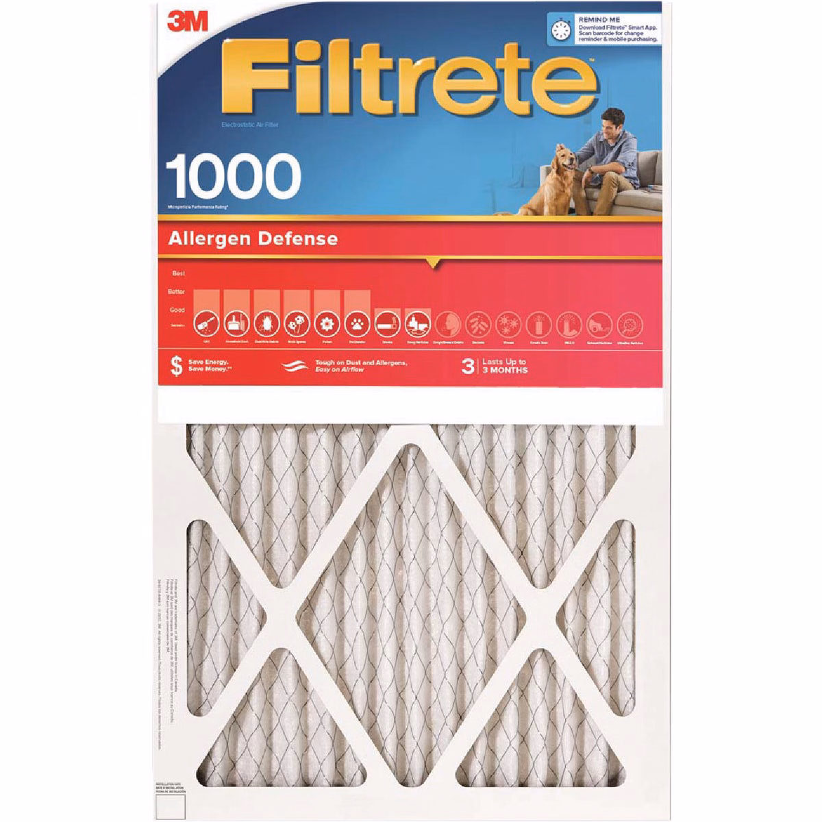 Filtrete 24 In. x 24 In. x 1 In. 1000/1085 MPR Allergen Defense Furnace Filter, MERV 11
