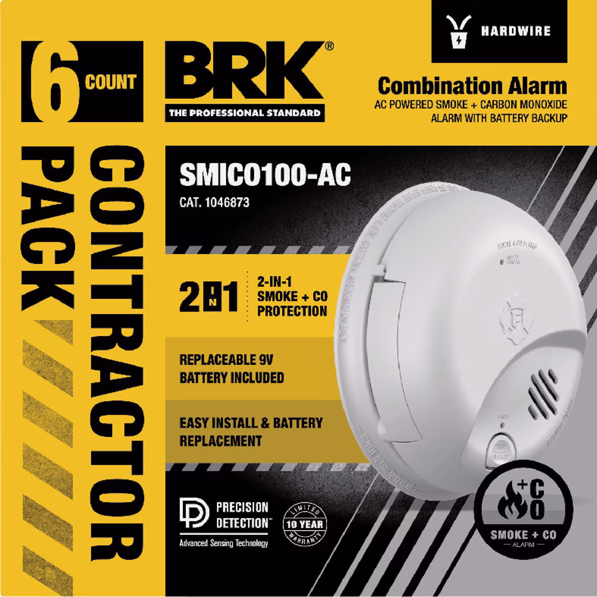BRK SMICO100-AC 2-in-1 Interconnect Hardwire Ionization Smoke & Carbon Monoxide Alarm (6-Pack)