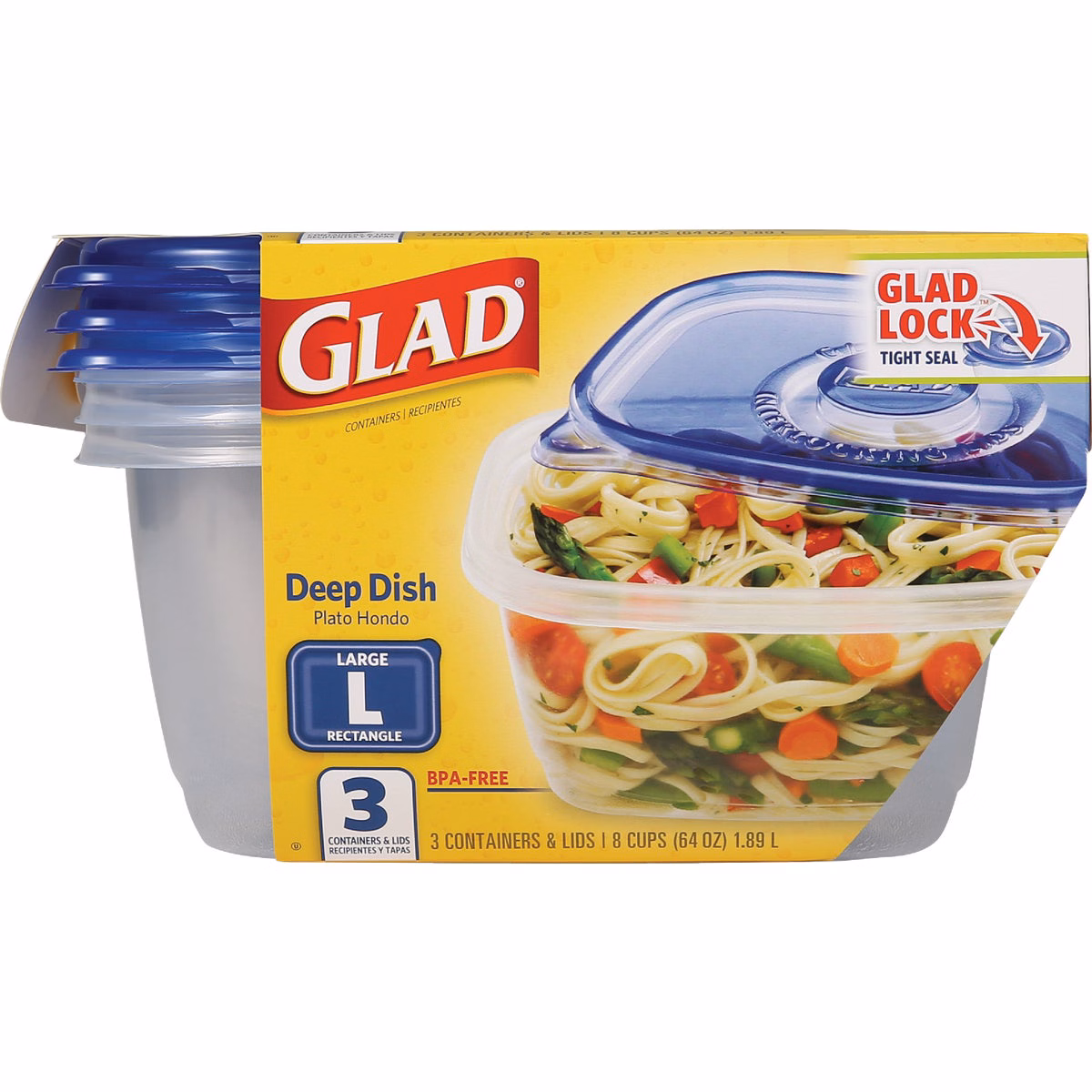 Glad 64 Oz. Clear Rectangle Deep Dish Container (3-Pack)