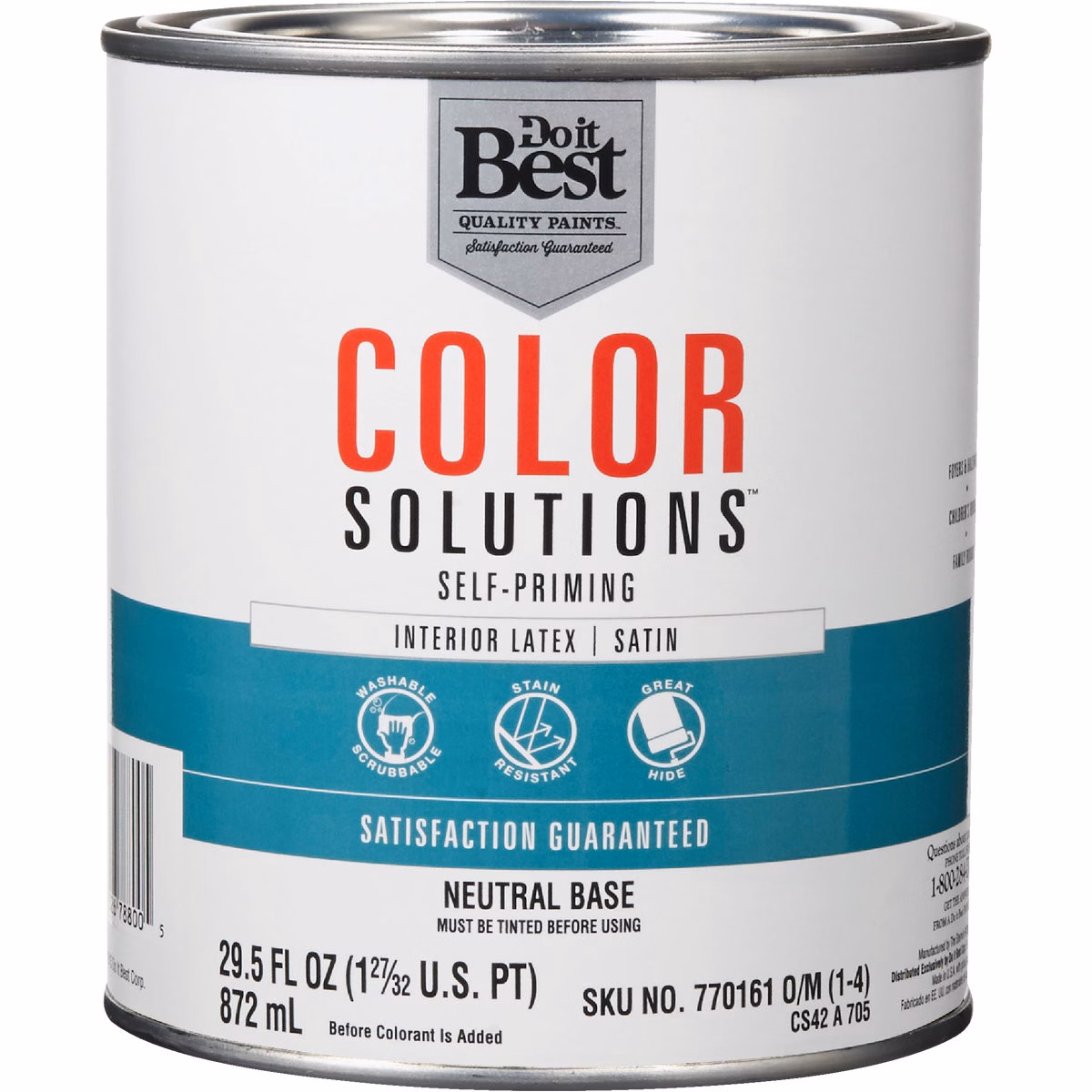 Do it Best Color Solutions Latex Self-Priming Satin Interior Wall Paint, Neutral Base, 1 Qt.