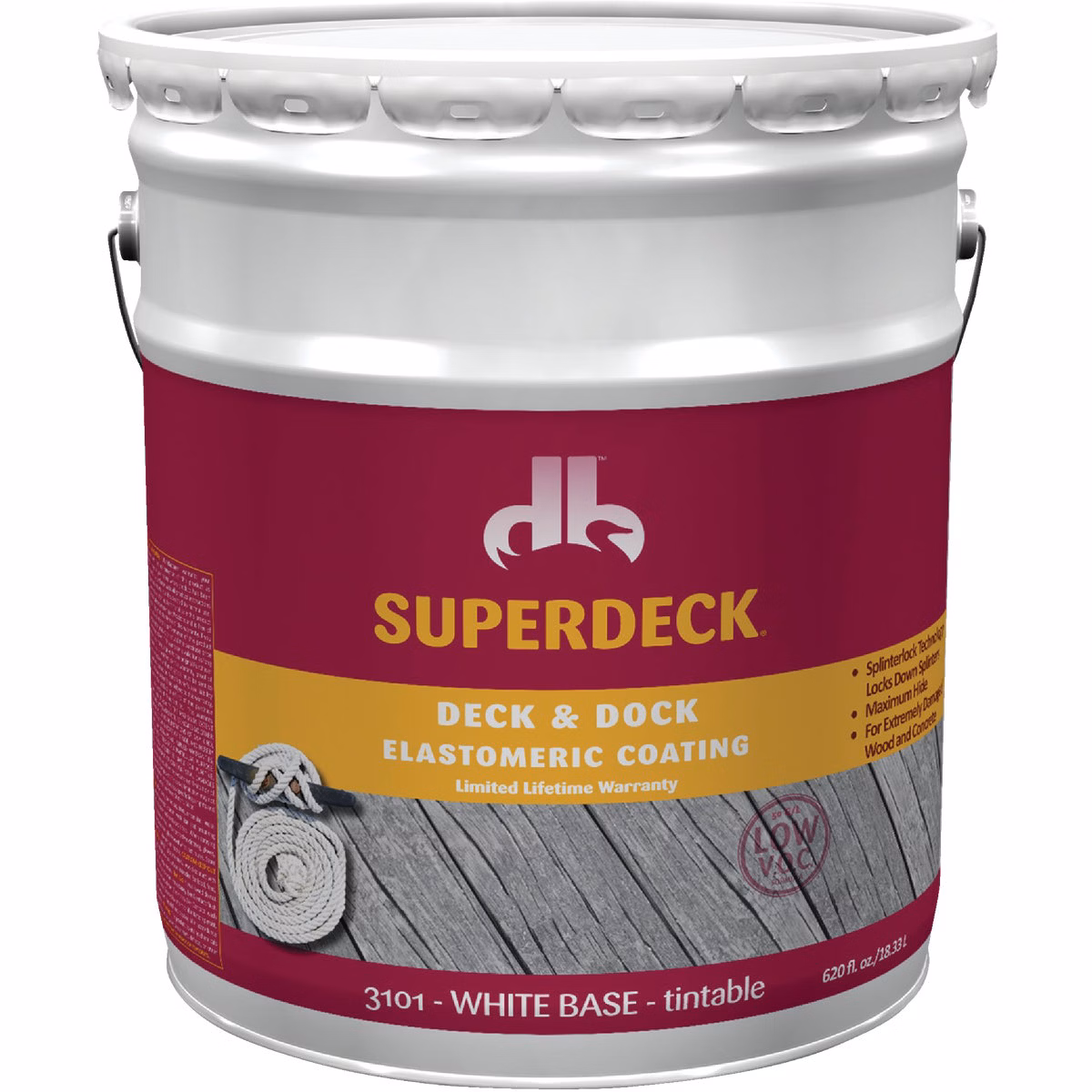 Duckback SUPERDECK White Base Tintable Elastomeric Deck & Dock Coating, 5 Gal.