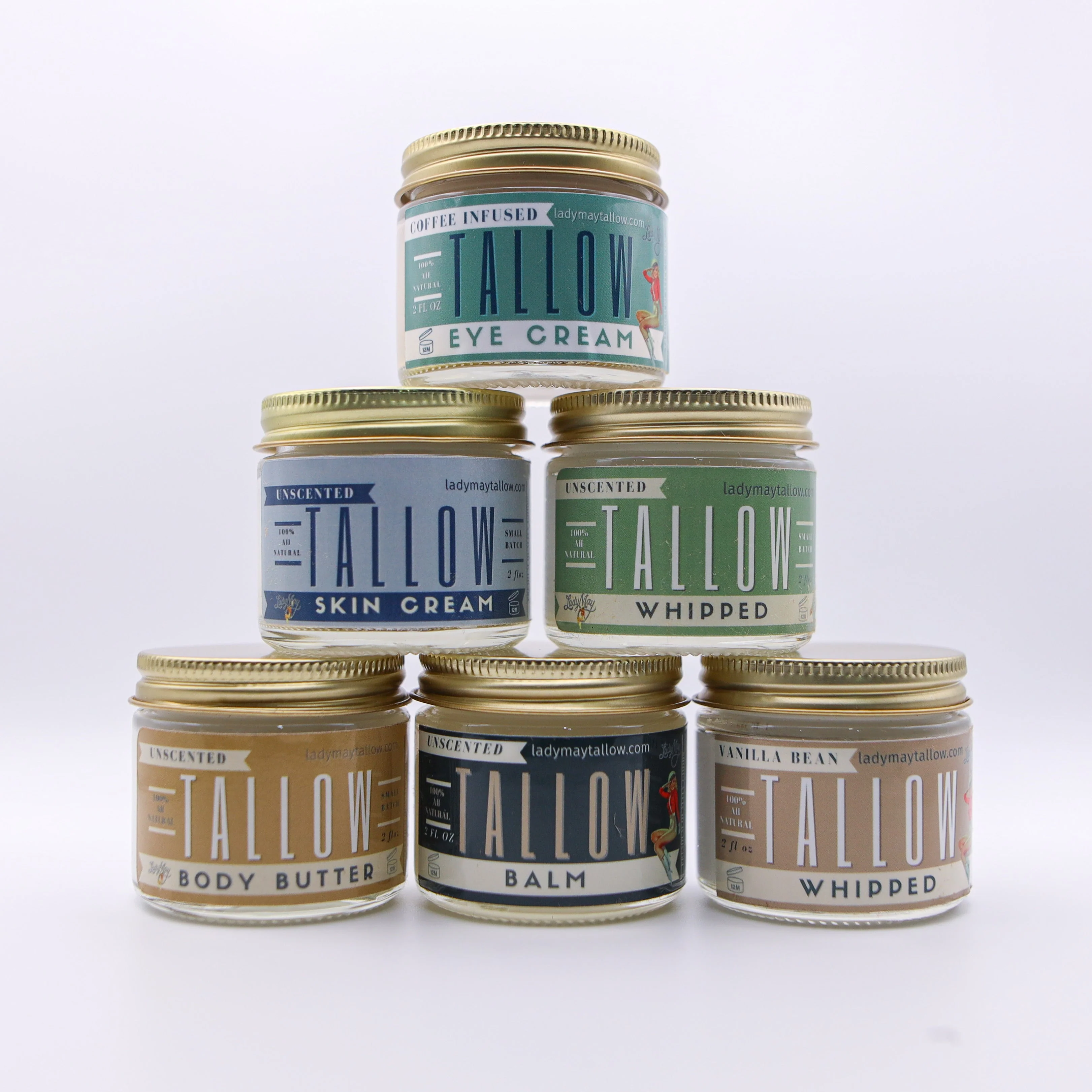 6 pack Travel Tallow All-Natural Skincare Premium Quality All Natural Gift Box by The Lady May