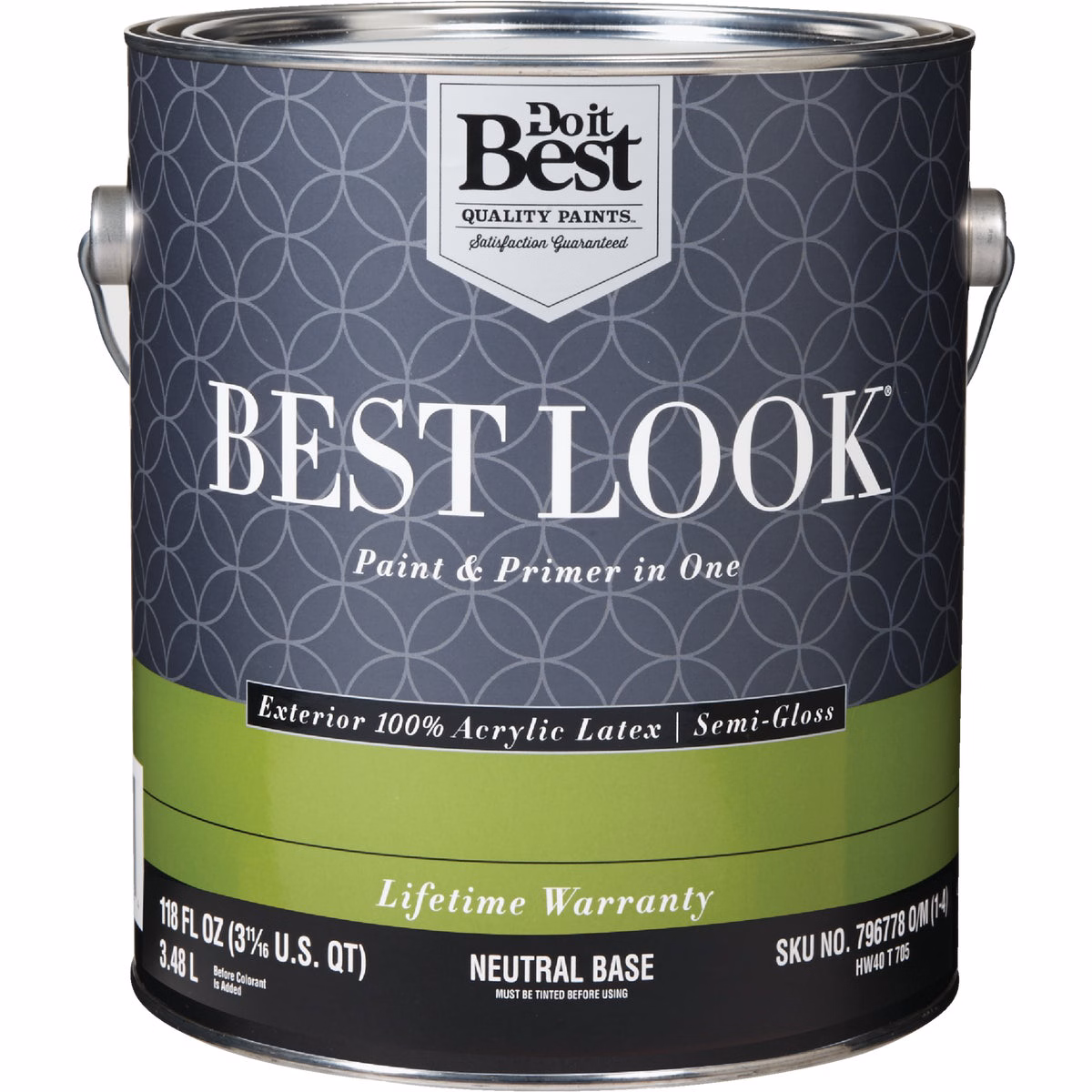 Best Look 100% Acrylic Latex Premium Paint & Primer In One Semi-Gloss Exterior House Paint, Neutral Base, 1 Gal.