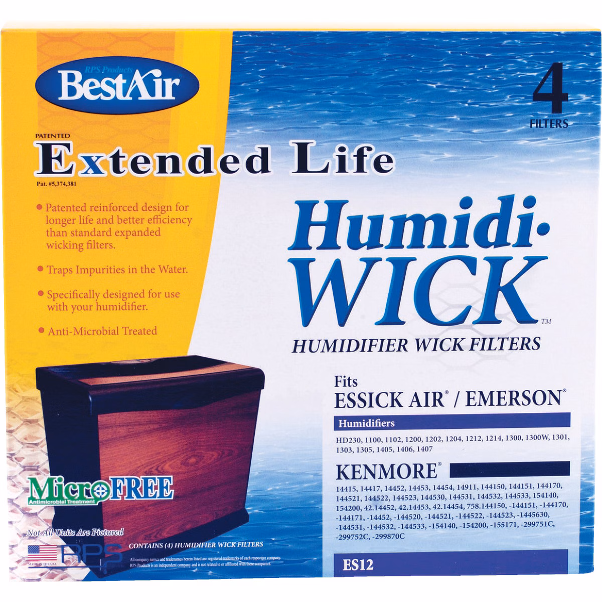 BestAir Extended Life Humidi-Wick ES12 Humidifier Wick Filter (4-Pack)