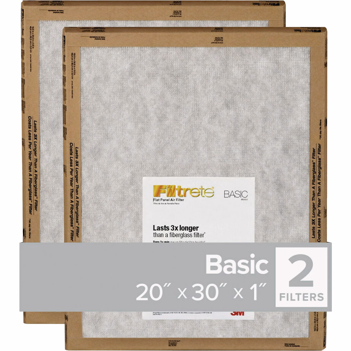Filtrete 20 In. x 30 In. x 1 In.Basic MPR Flat Panel Furnace Filter, MERV 2 (2-Pack)