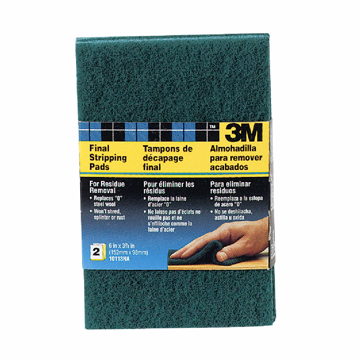 3M Final Stripping Pads, 0 Fine, 3-3/4 In. x 6 In. x 5/16 In. (2-Pack)