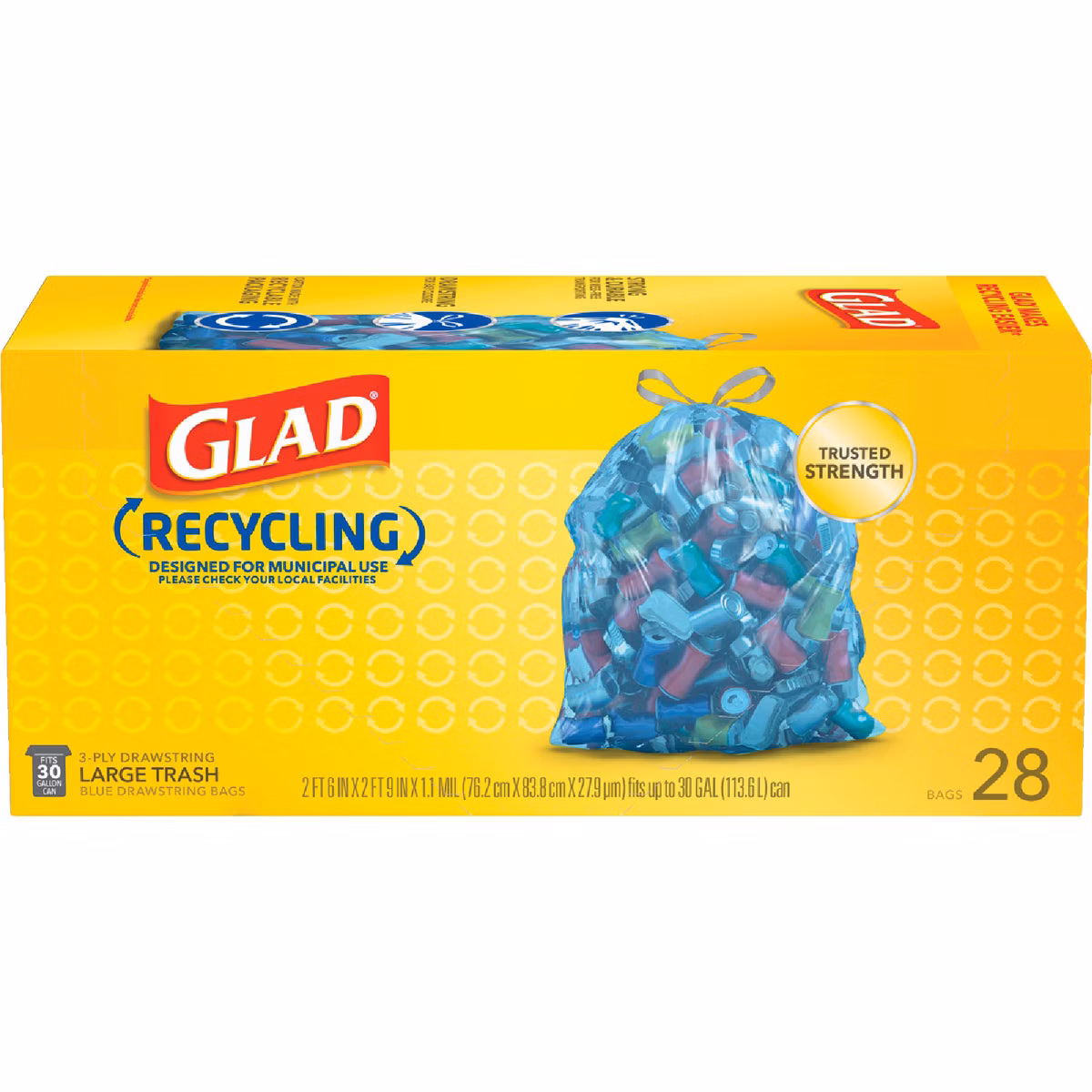 Glad Recycling 30 Gal. Large Blue Trash Bag (28-Count)