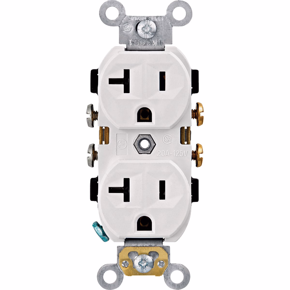 Leviton 20A White Commercial Grade 5-20R Combination Side Back Wire Duplex Outlet