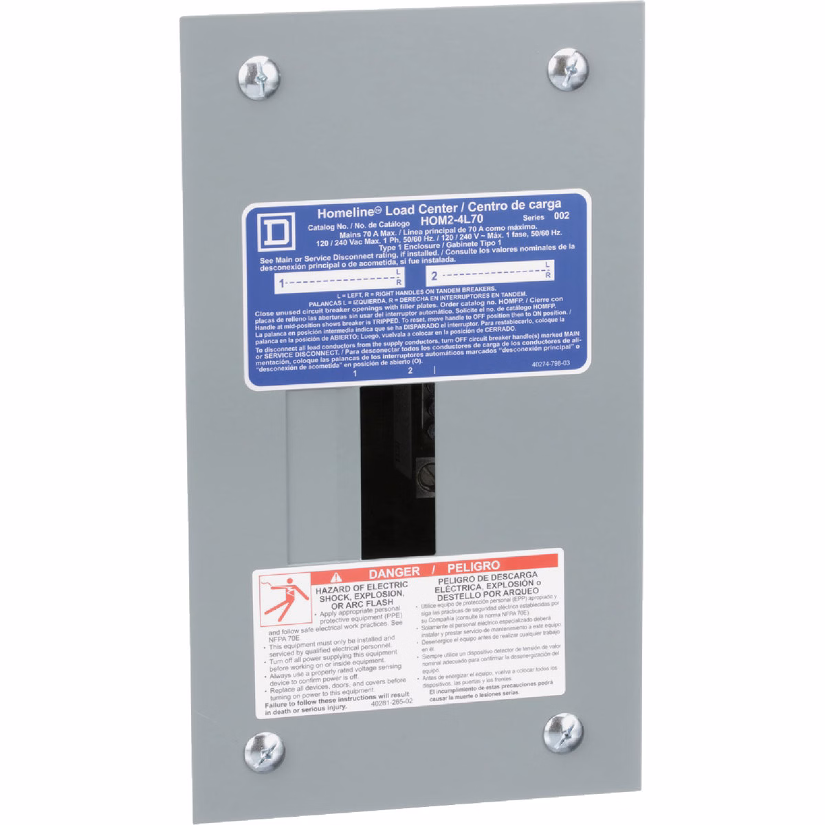 Square D Homeline 70A 2-Space 4-Circuit Indoor Main Lug Flush Mount Load Center
