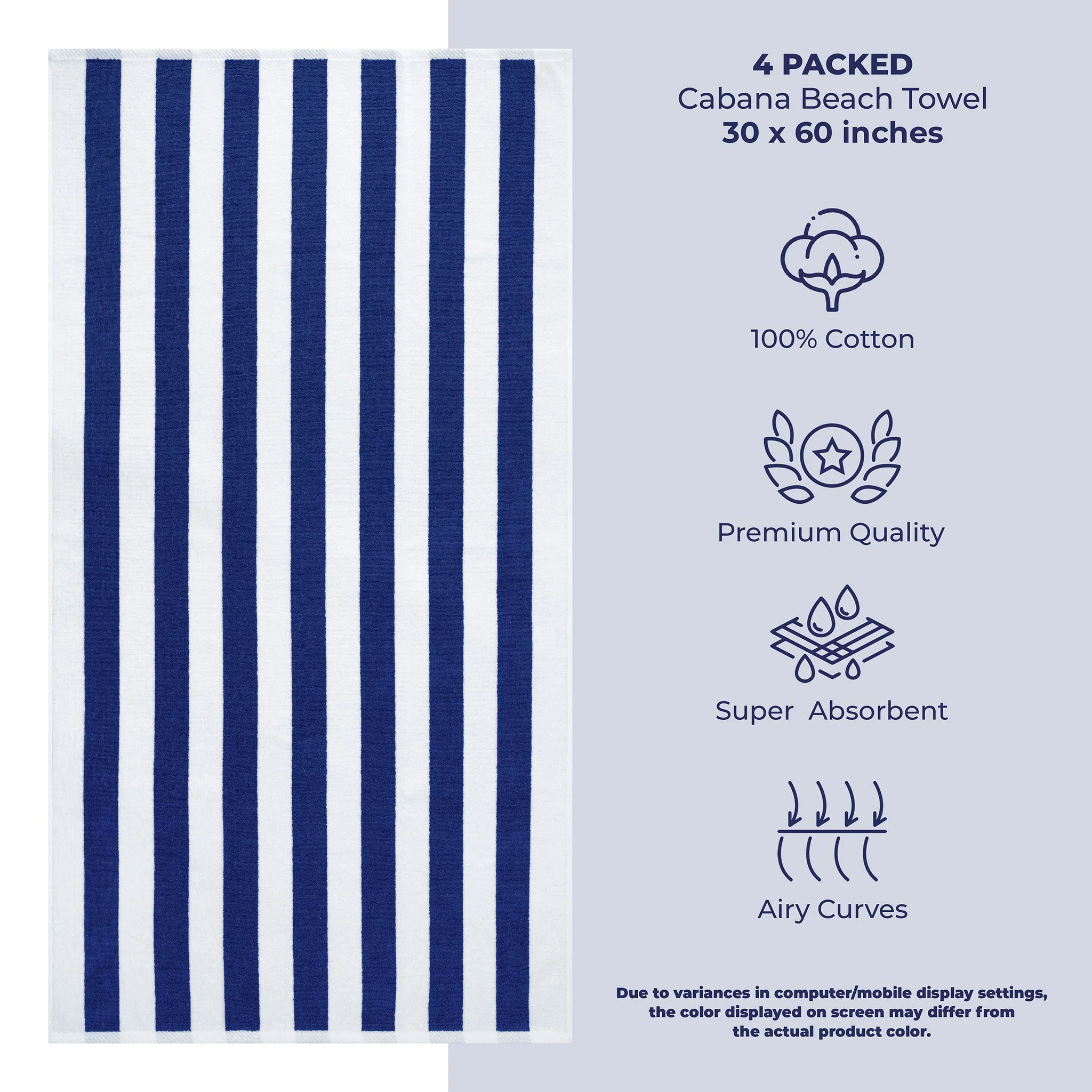 American Soft Linen, Premium Cotton 4 Pack Beach Towels, 30″ x 60″ Cabana Striped Pool Towels