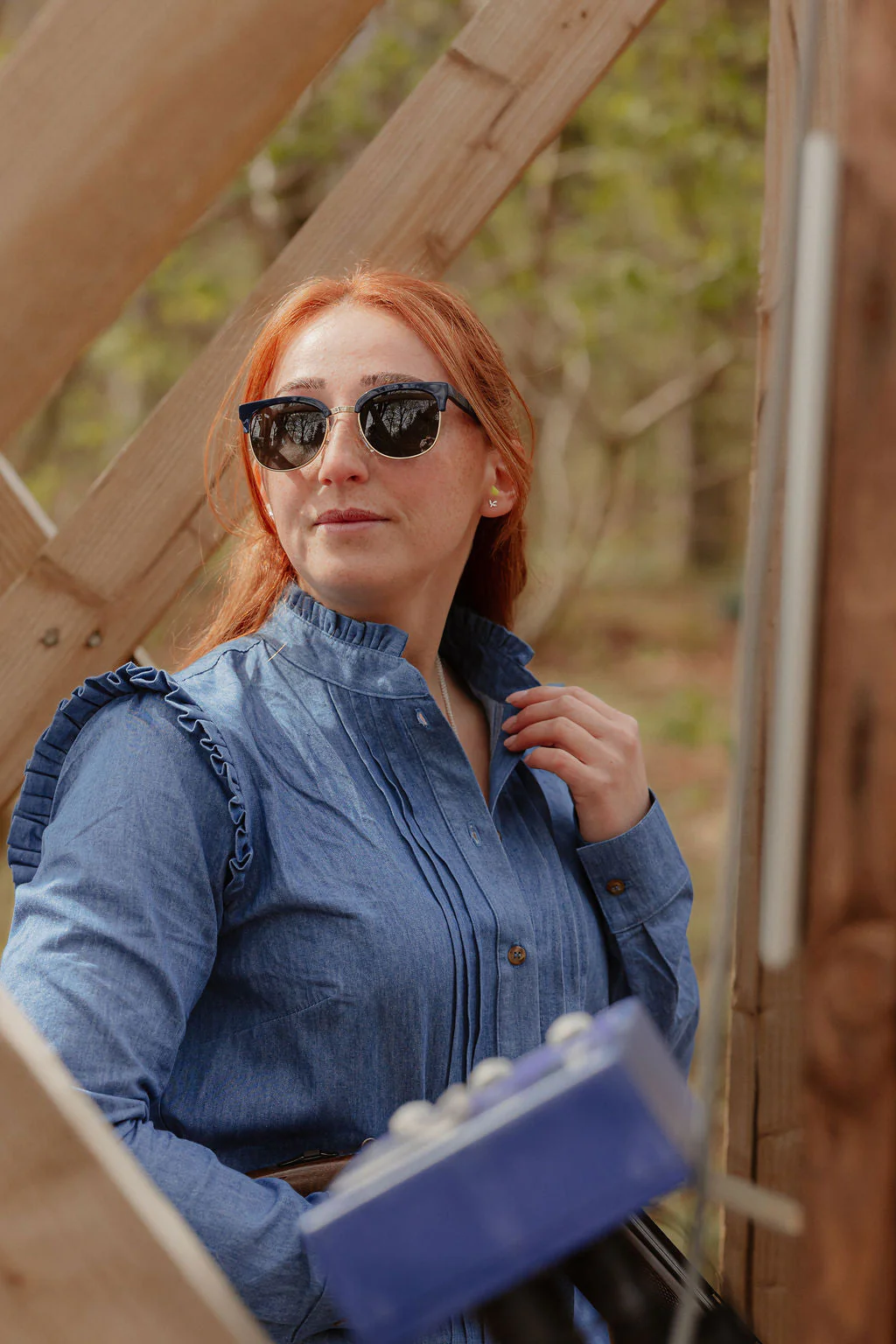 Charlotte Long-Sleeve Cotton Blouse – Dungaree Blue