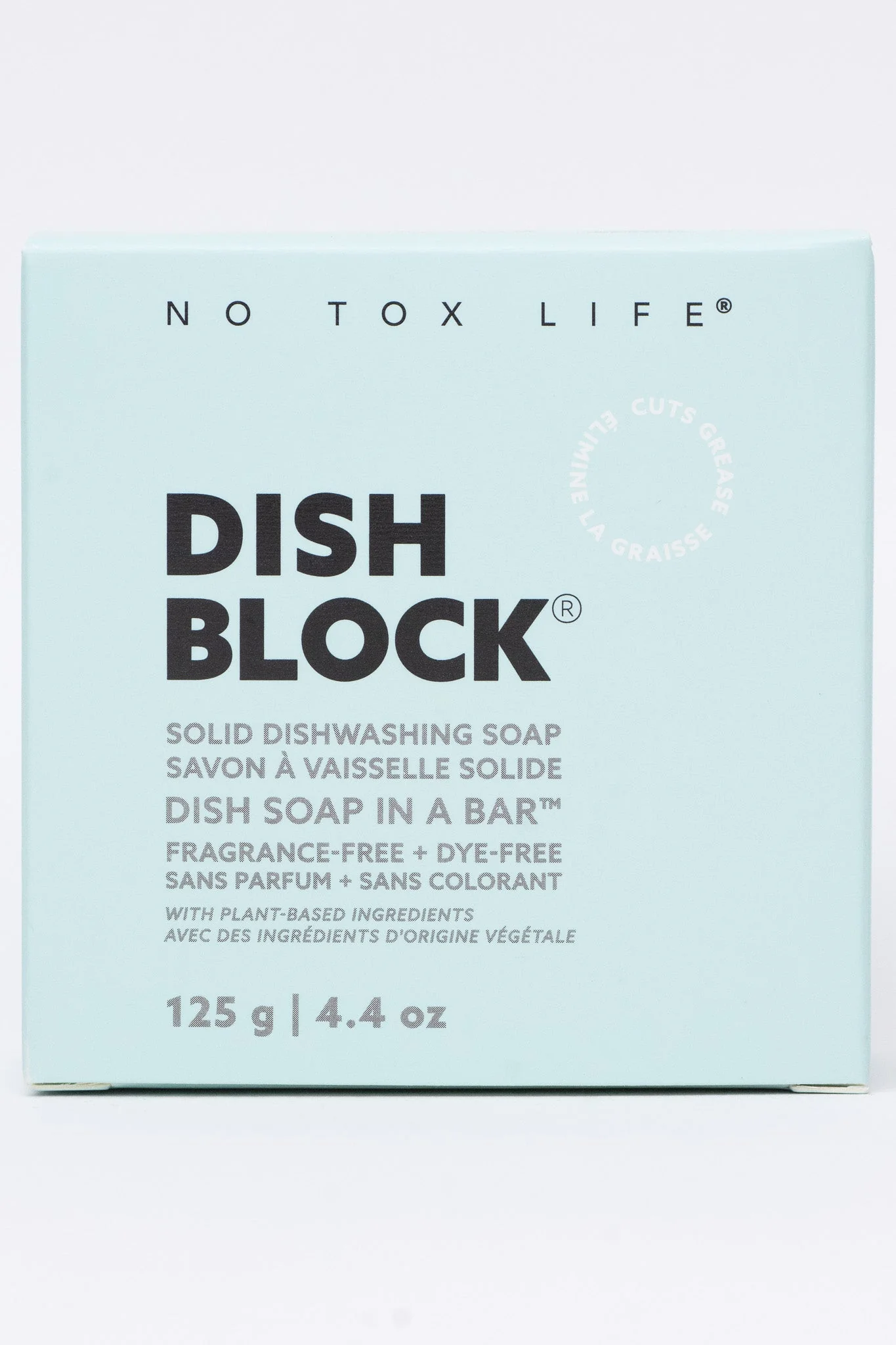 DISH BLOCK® solid dish soap – 4.4 oz (125g) bar – Fragrance Free – No Tox Life®