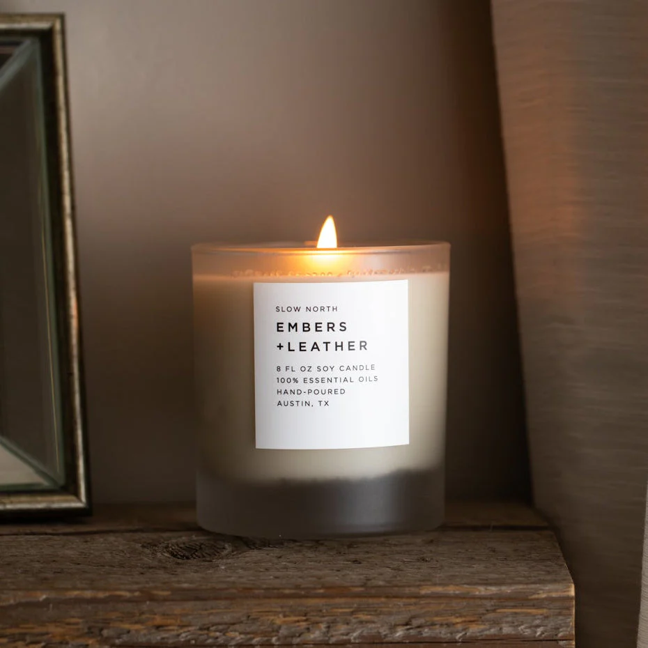 Embers + Leather – Signature Candle (Vetiver + Cedar + Patchouli)