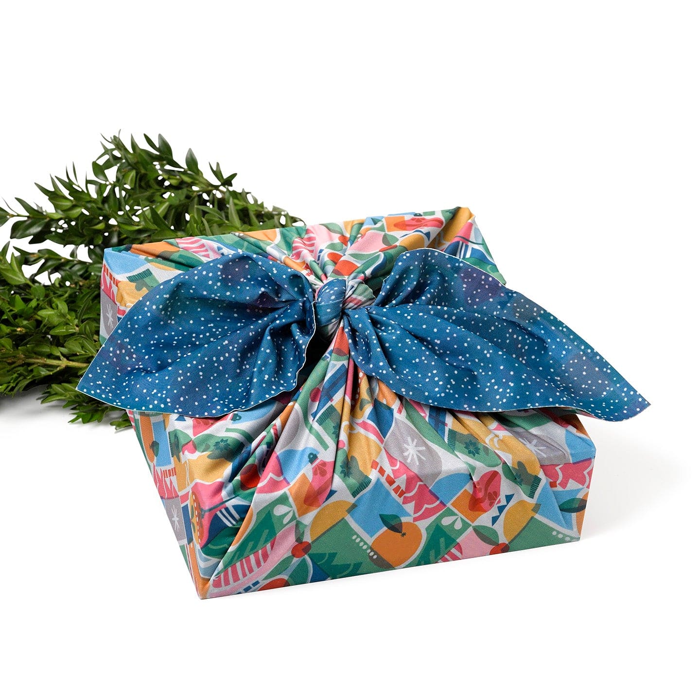 Large Reusable Cloth Furoshiki Gift Wrap | Holiday Shapes & Snow - Image 3