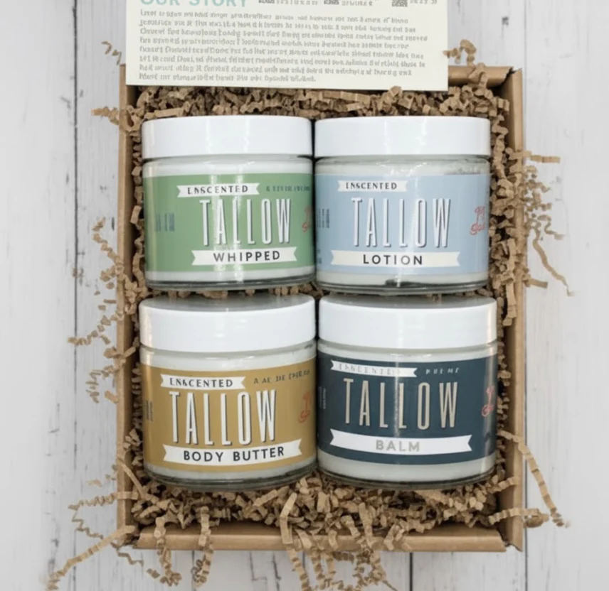 Natural Beef Tallow Skincare Collection – Lotion, Butter, Balm & Whipped