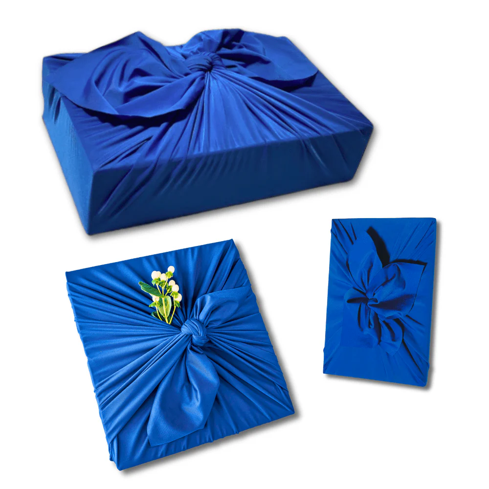 Set of 3 (S, L, XL) Reusable Cloth Furoshiki Gift Wrap | Deep Blue - Image 2