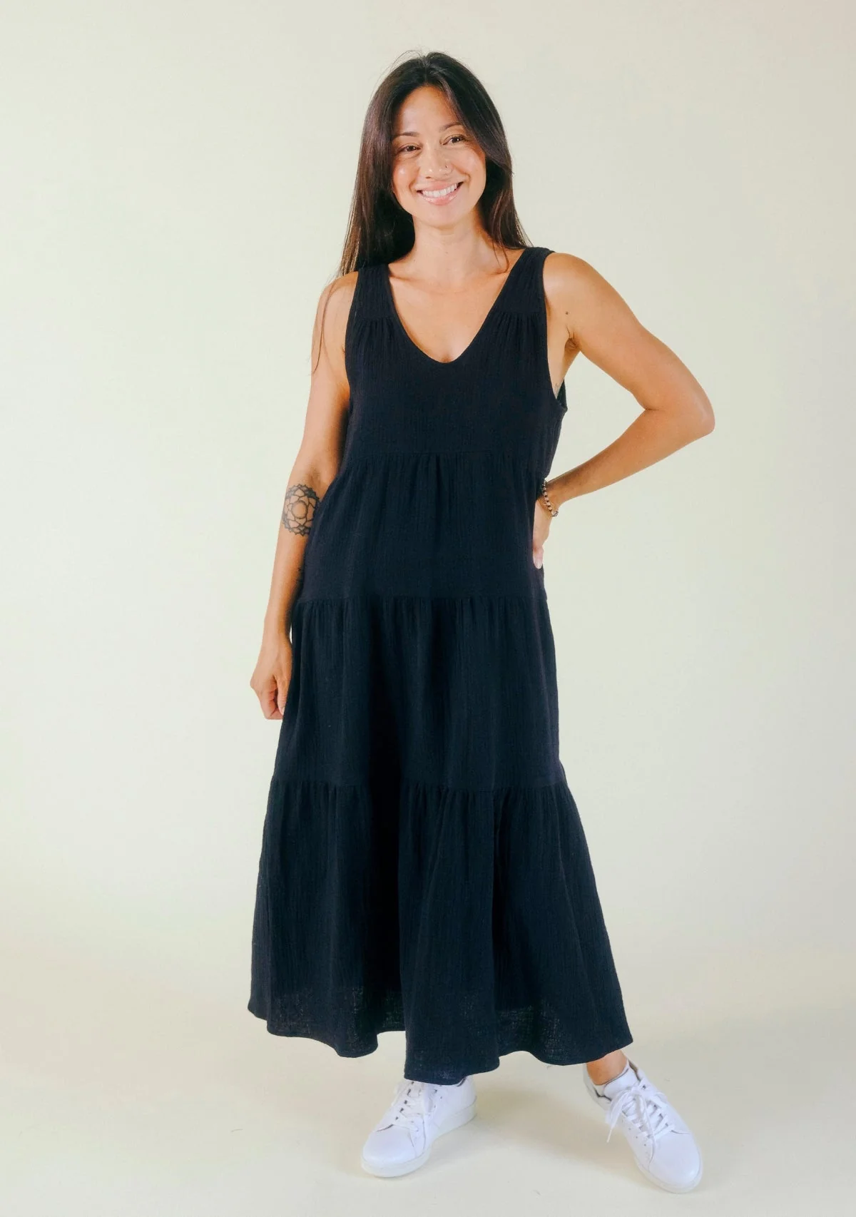 Teresa Tiered Tank Dress – Black
