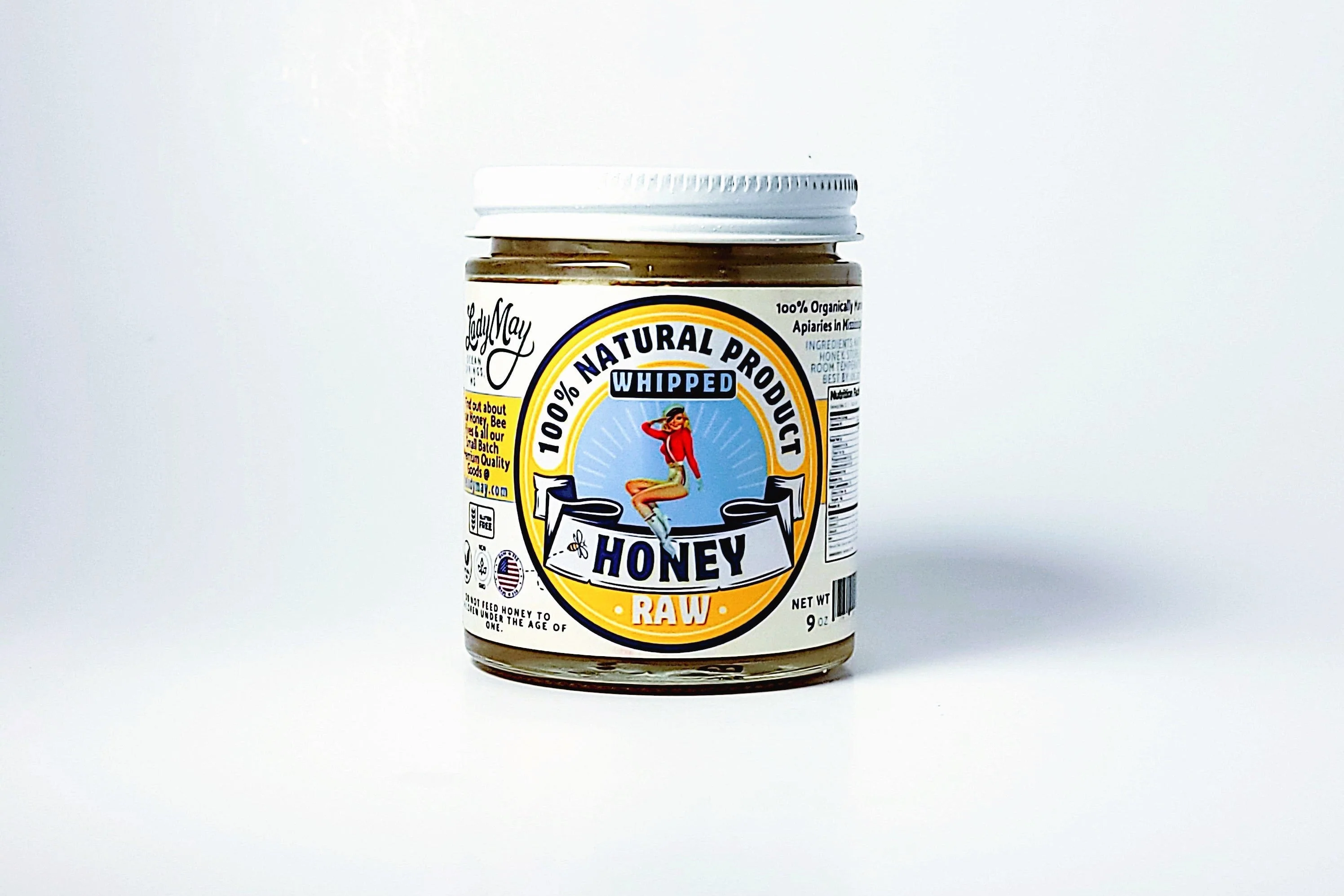 Spreadable Whipped Cream Raw Honey, 9oz glass jar by Lady May Honey Makers