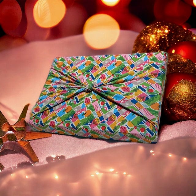 Extra Large Reusable Cloth Furoshiki Gift Wrap | Holiday Shapes & Snow - Image 2