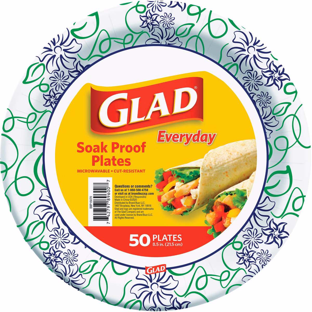 Glad Everyday 8.5 In. Whimsical Floral Round Paper Plates (50-Count)