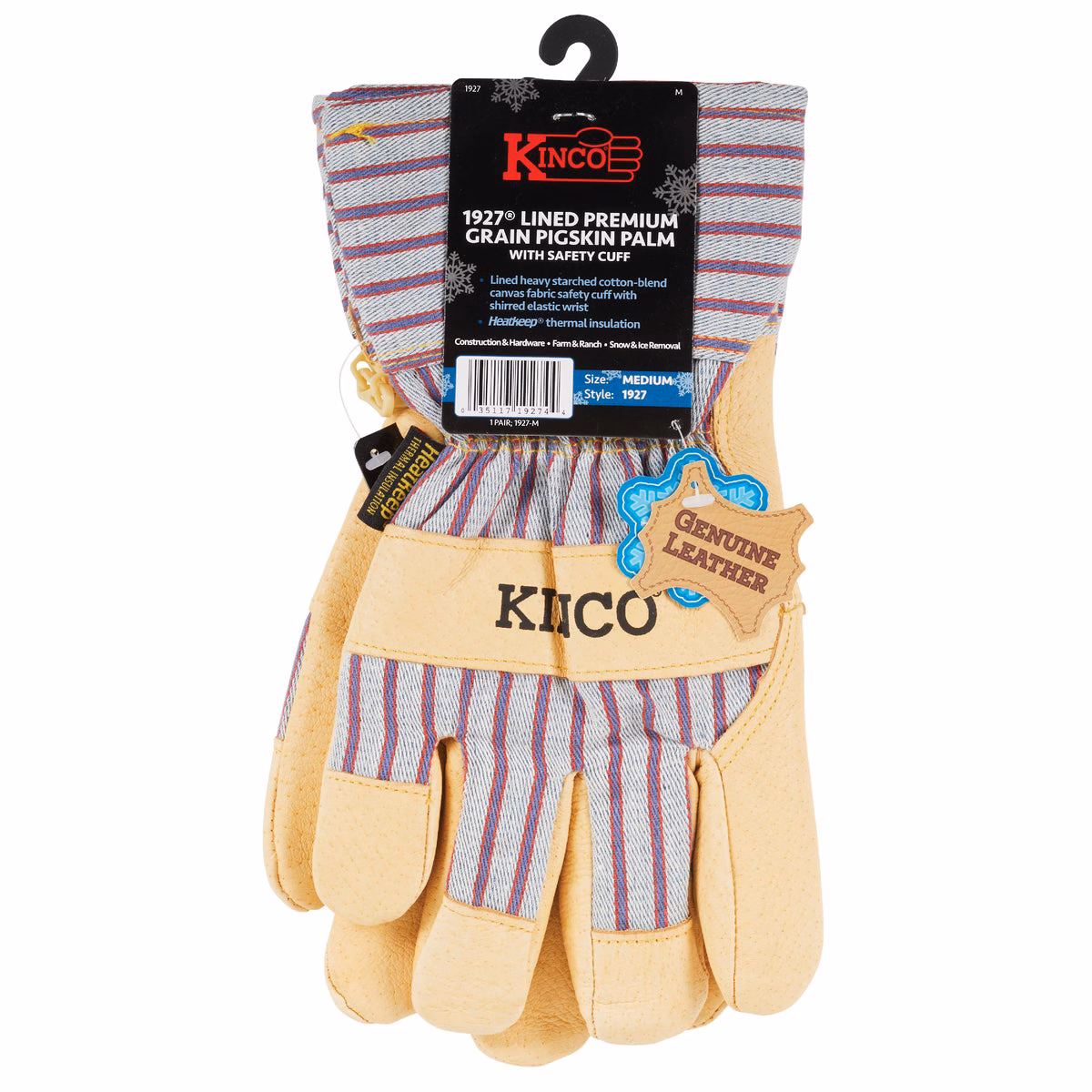 Kinco Otto Striped Men's Medium Pigskin Leather Palm Winter Work Glove