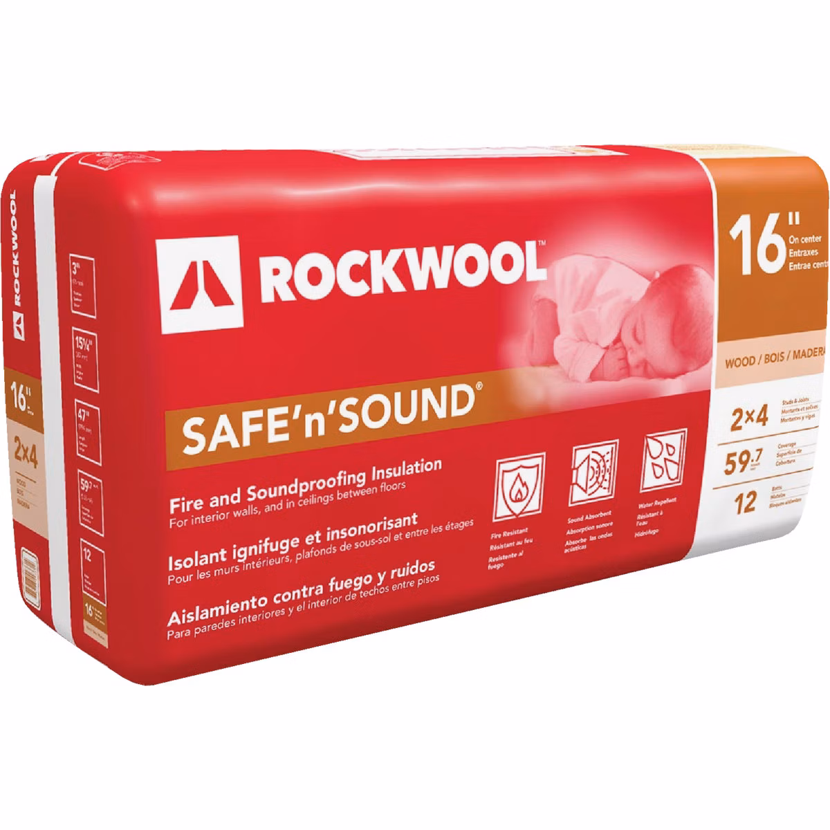 Rockwool Safe'n'Sound 16 In. x 47 In. Stone Wool Insulation (12-Pack)