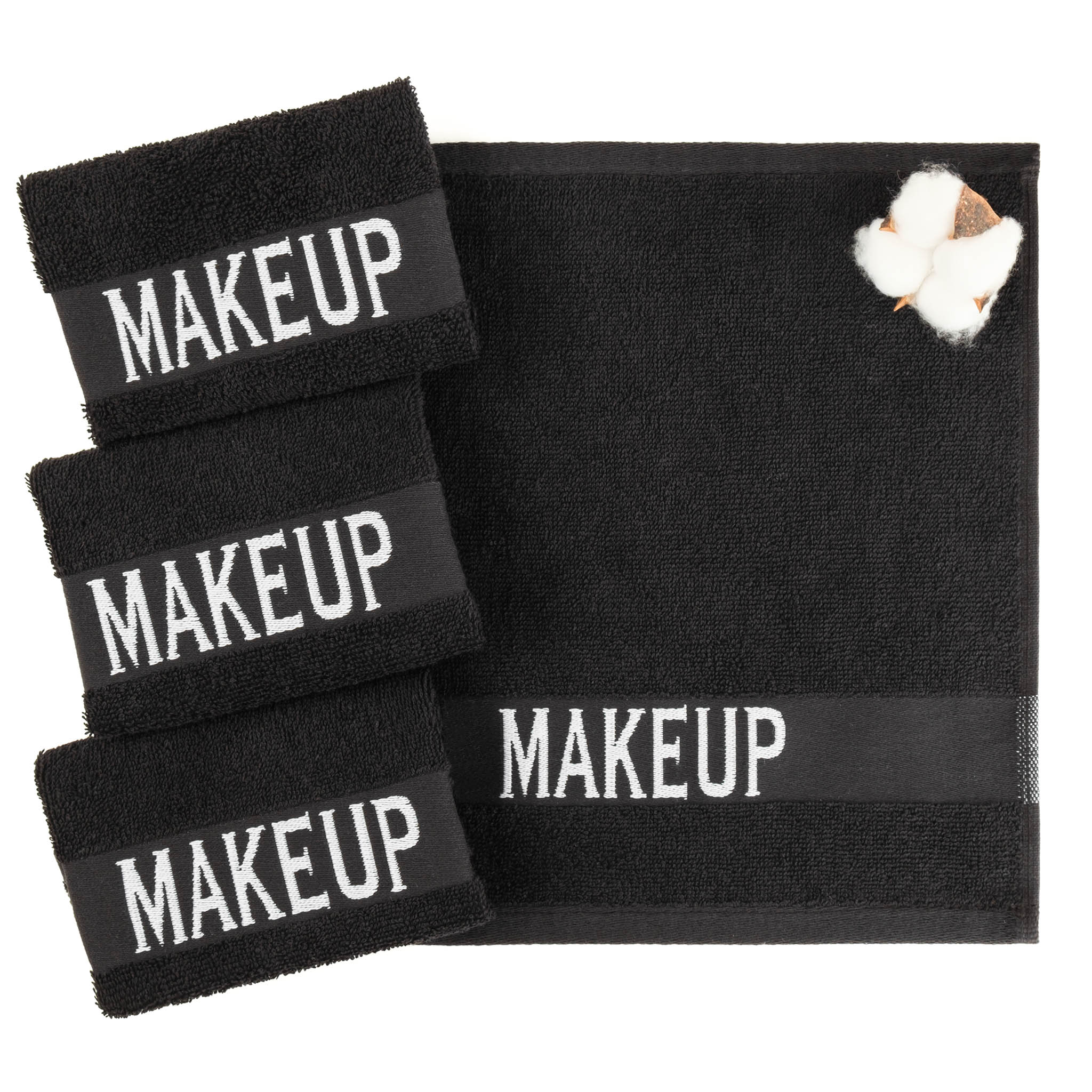 American Soft Linen, Makeup Remover Face Cloth, 100% Cotton Makeup Towels, 4 Packed Face Towels, 12×12 inches, Black