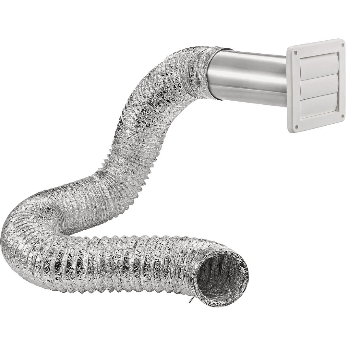 Lambro 4 In. x 8 Ft. Air Connector White Louvered Exhaust Through-Wall Bath Fan Vent Kit (6-Piece)