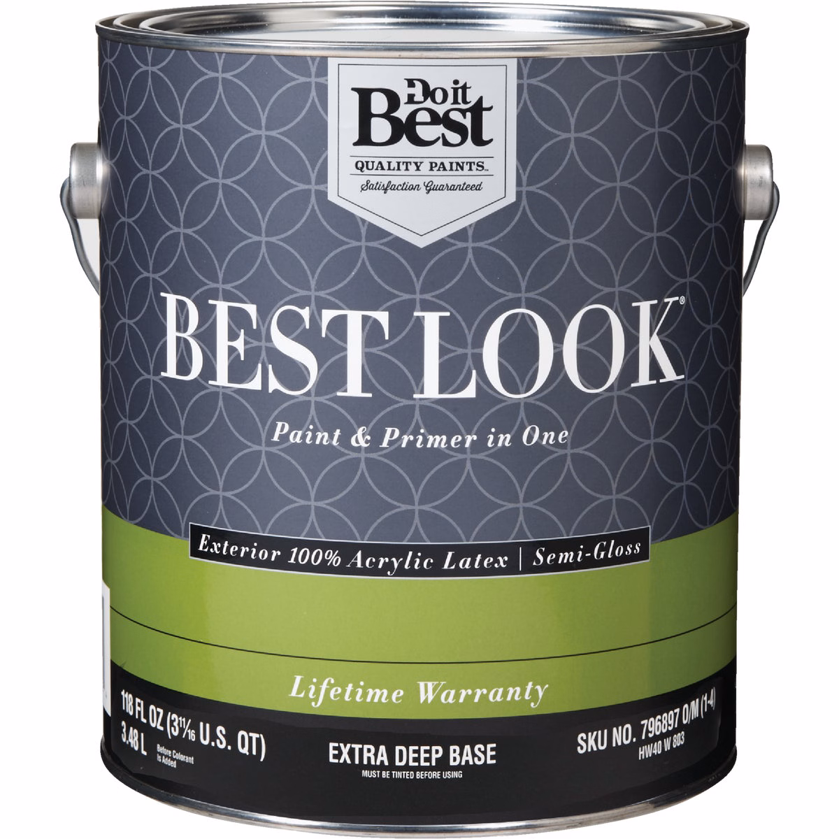 Best Look 100% Acrylic Latex Premium Paint & Primer In One Semi-Gloss Exterior House Paint, Extra Deep Base, 1 Gal.